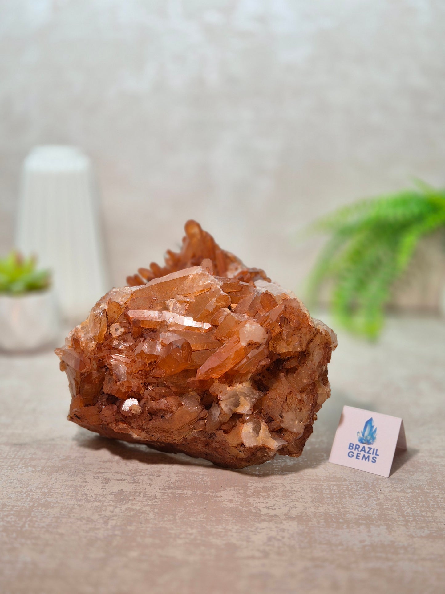 Tangerine Quartz Cluster on stand
