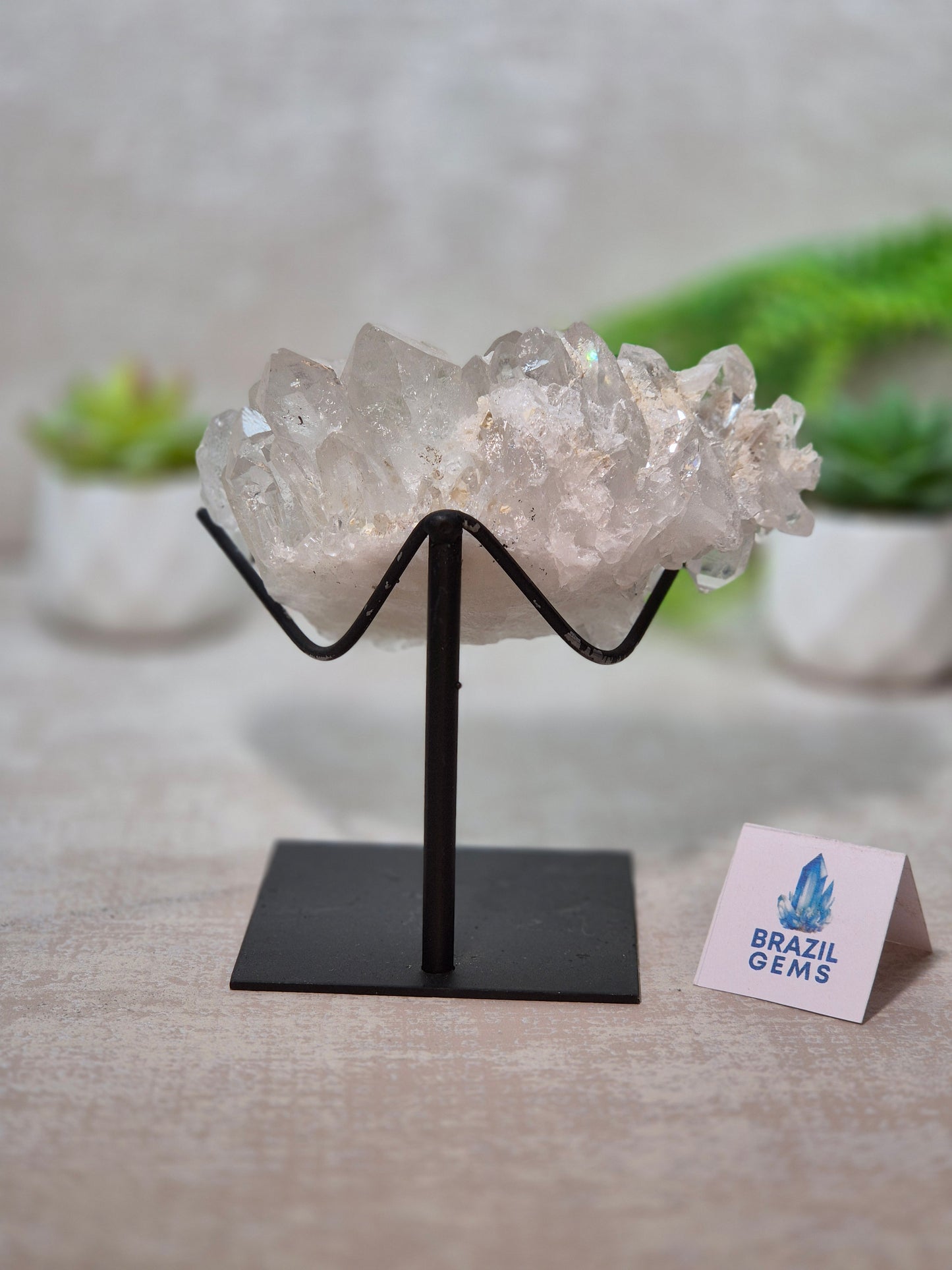 Clear Quartz Cluster on stand