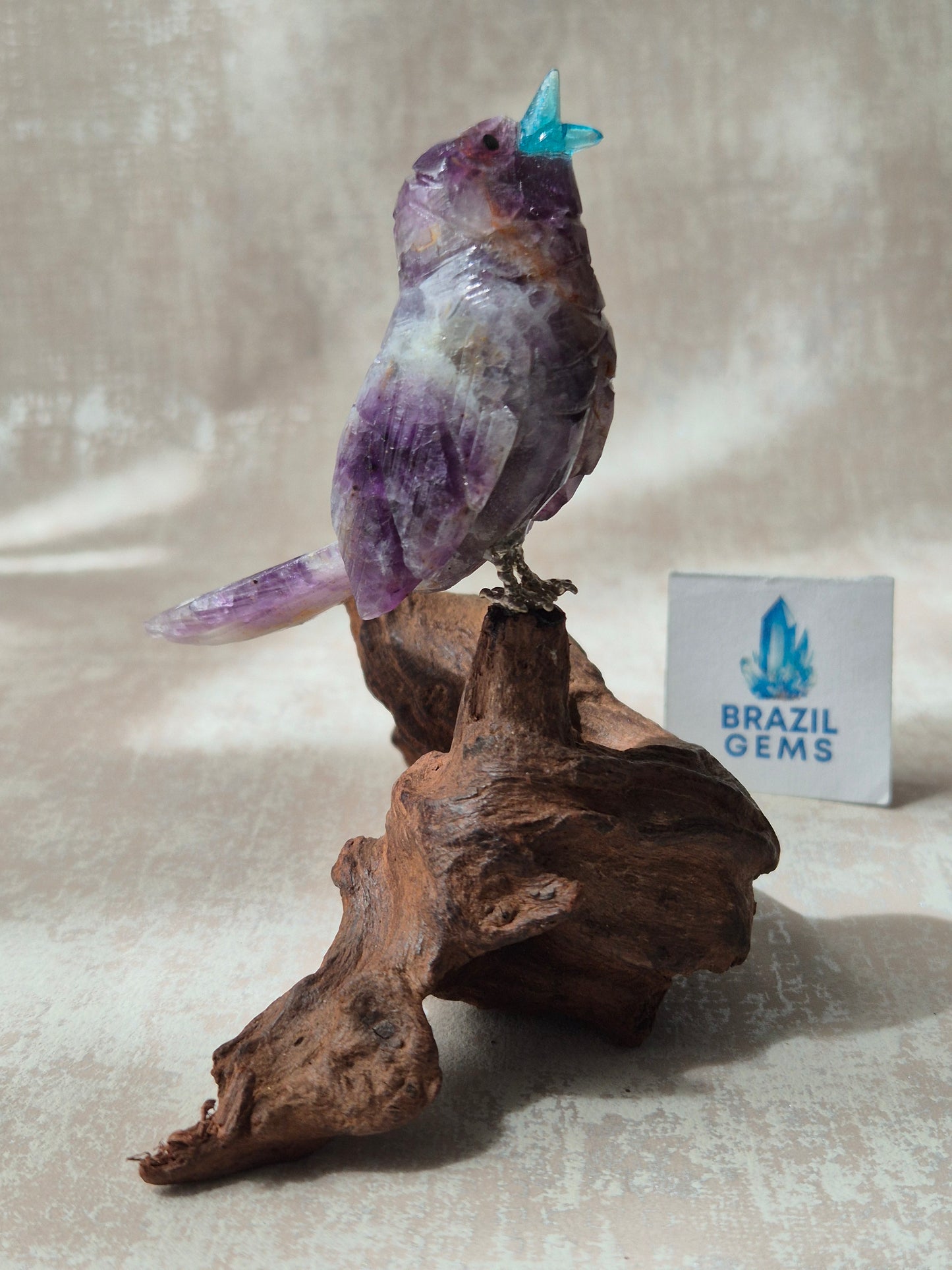 Amethyst Bird on Natural Driftwood Base