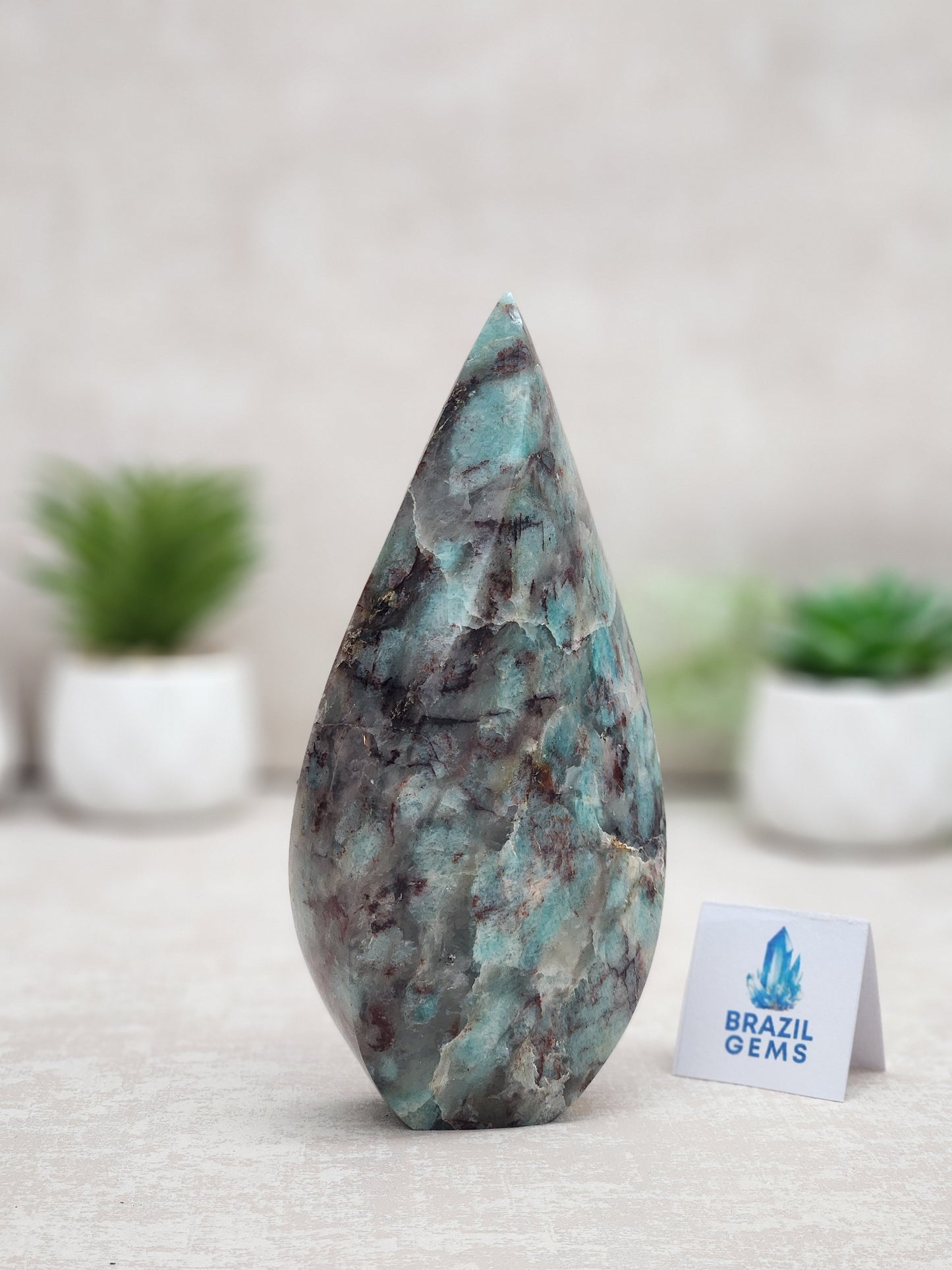 Amazonite with Black Tourmaline Flame