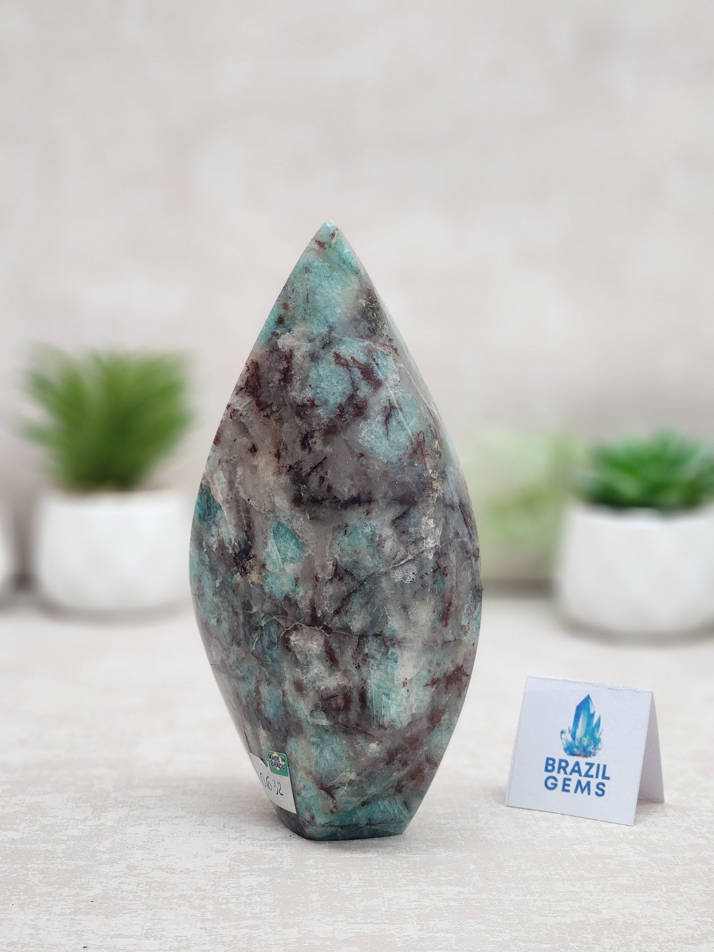 Amazonite with Black Tourmaline Flame