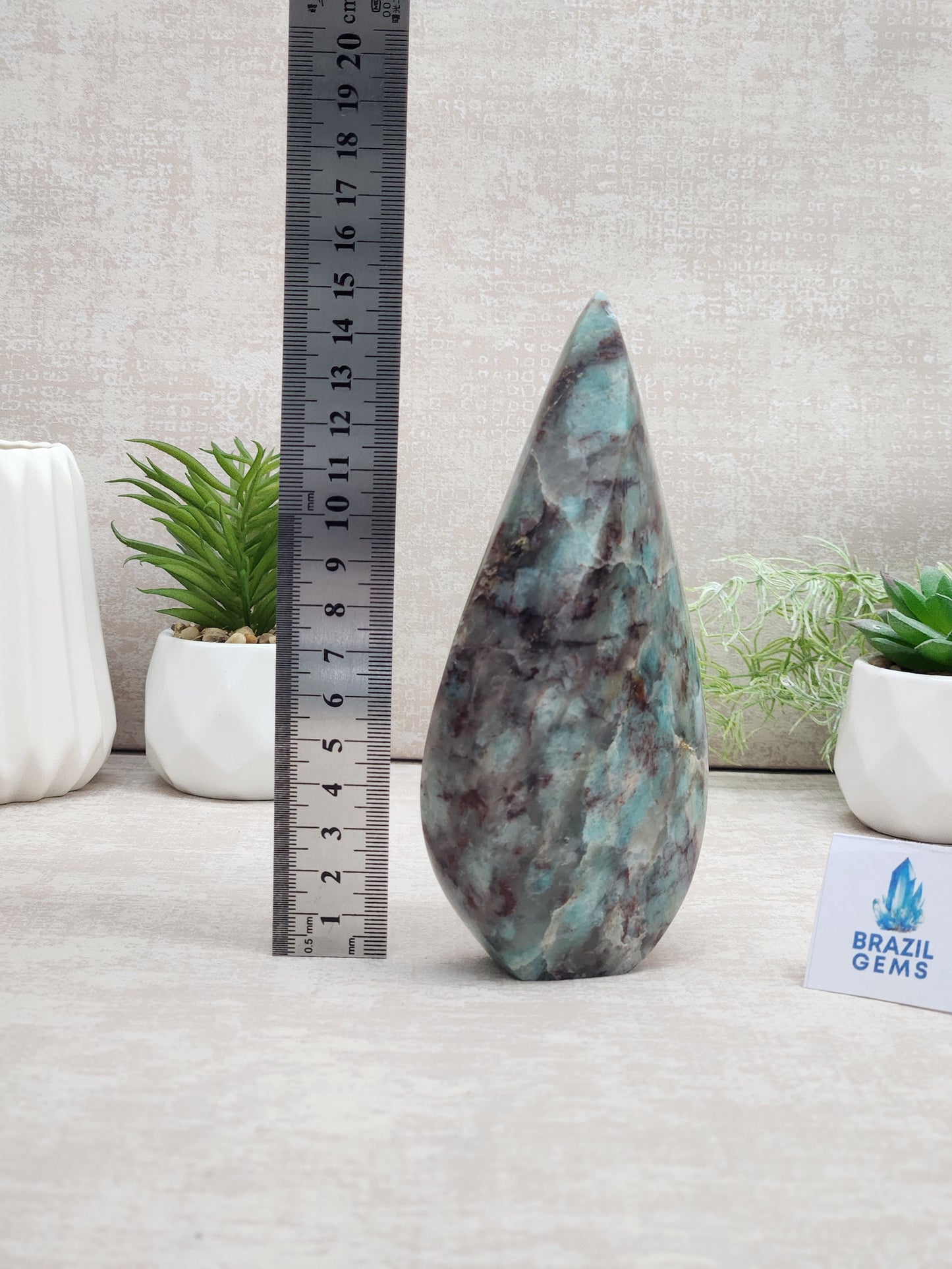 Amazonite with Black Tourmaline Flame