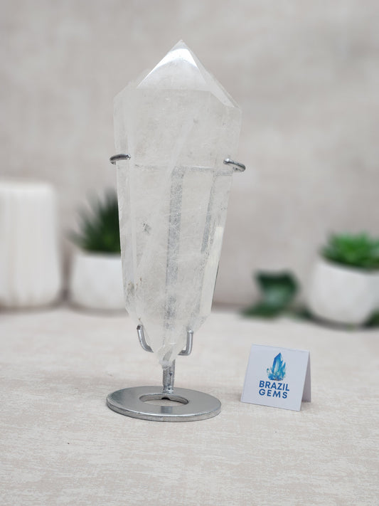 Clear Quartz Flat Vogel on stand