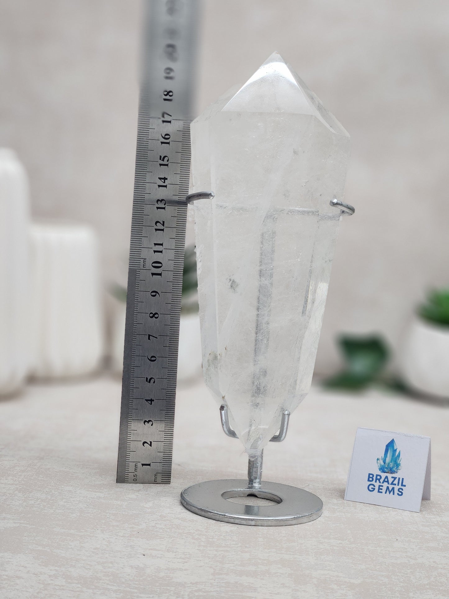 Clear Quartz Flat Vogel on stand