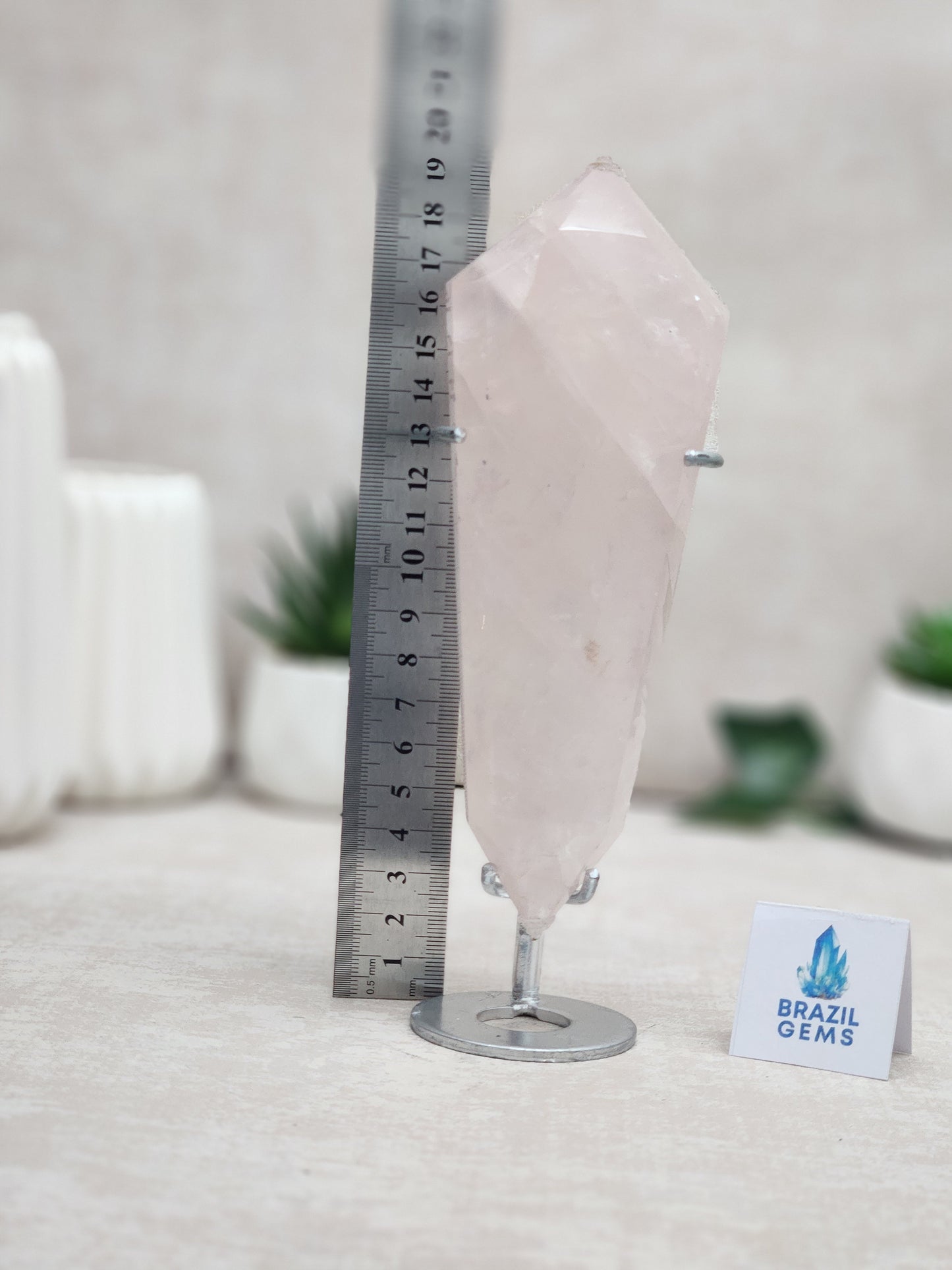Rose Quartz Flat Vogel on stand