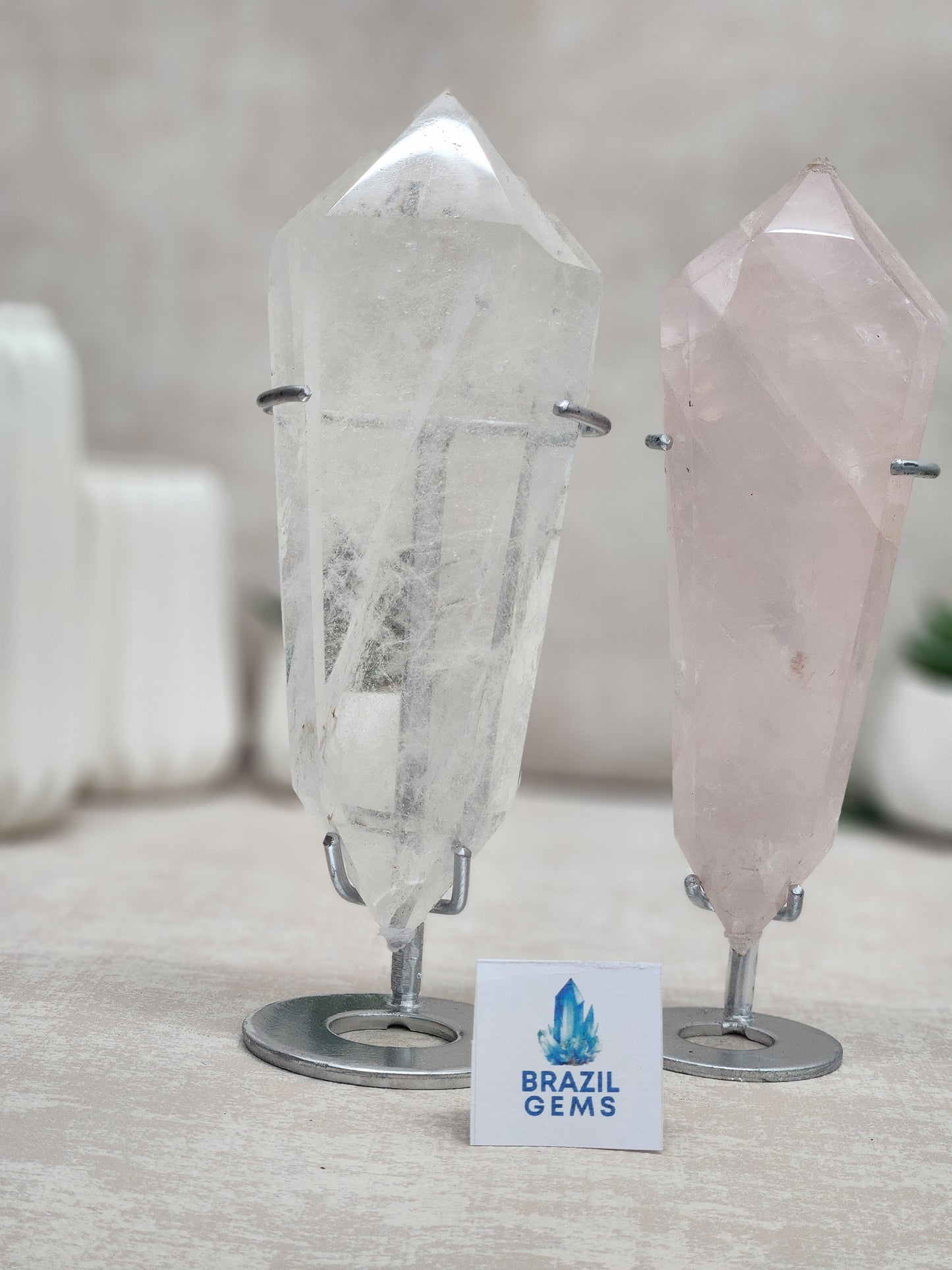 Clear Quartz Flat Vogel on stand