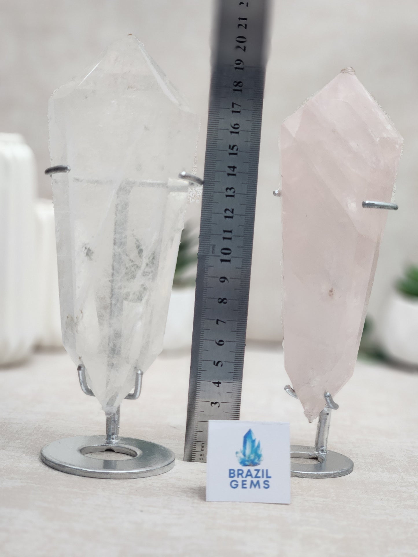 Clear Quartz Flat Vogel on stand