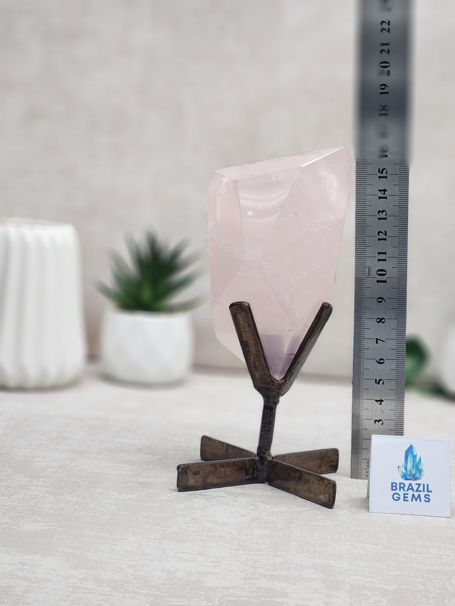 Free Form Rose Quartz on stand