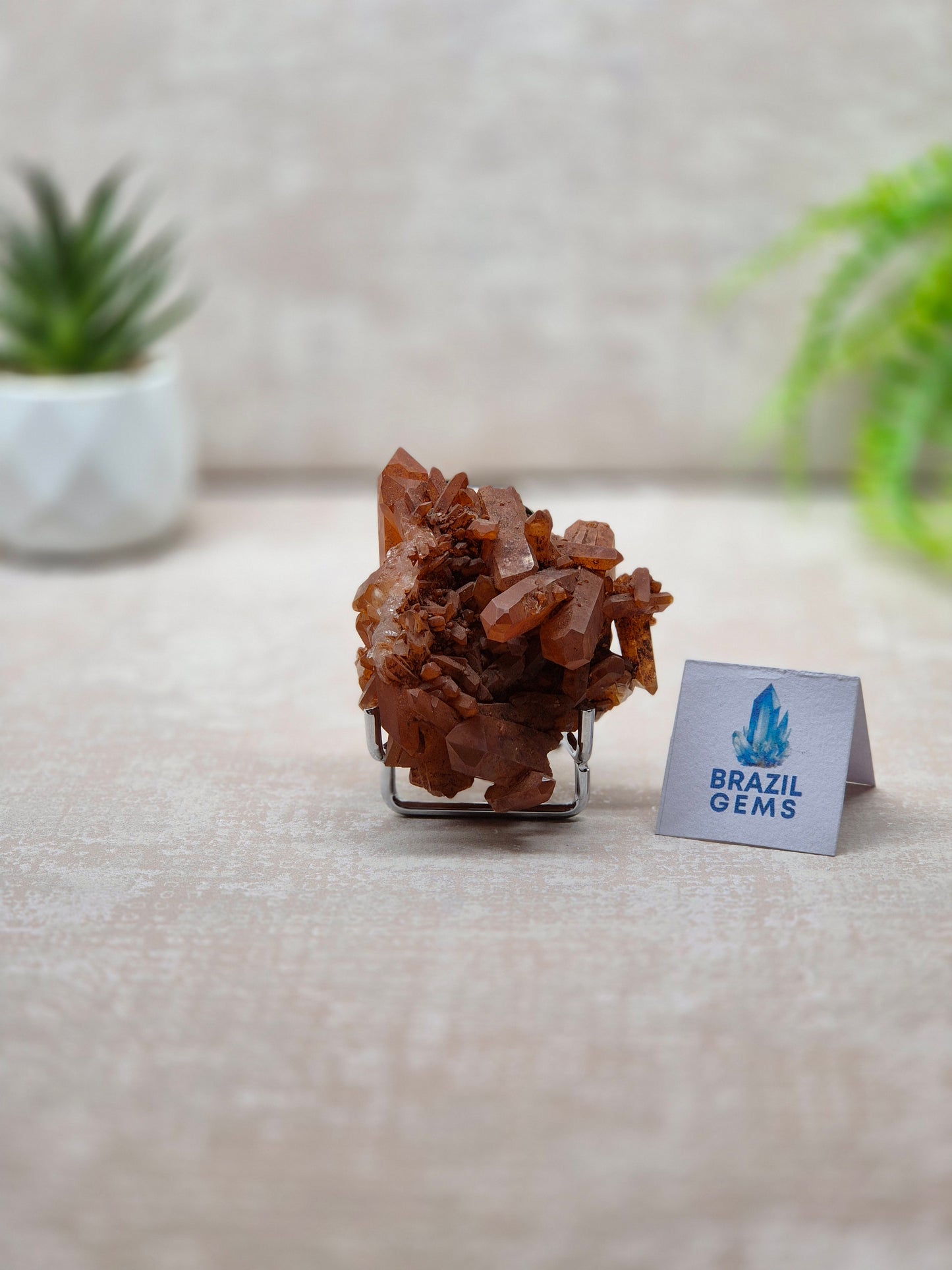 Tangerine Quartz Cluster on stand