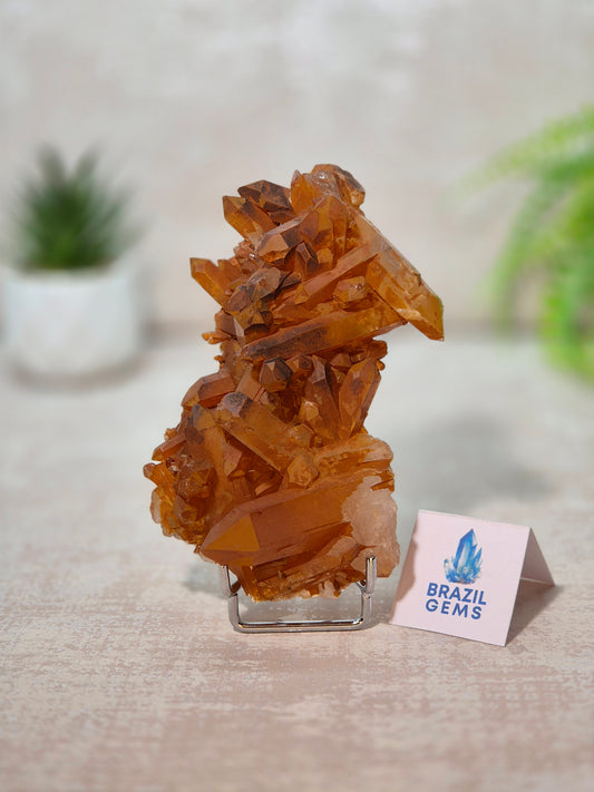 Tangerine Quartz Cluster on stand