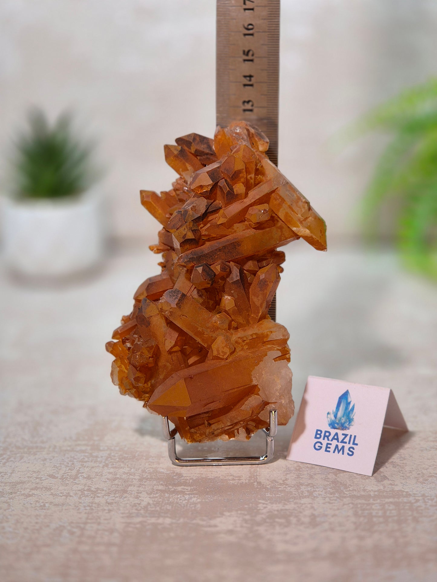 Tangerine Quartz Cluster on stand