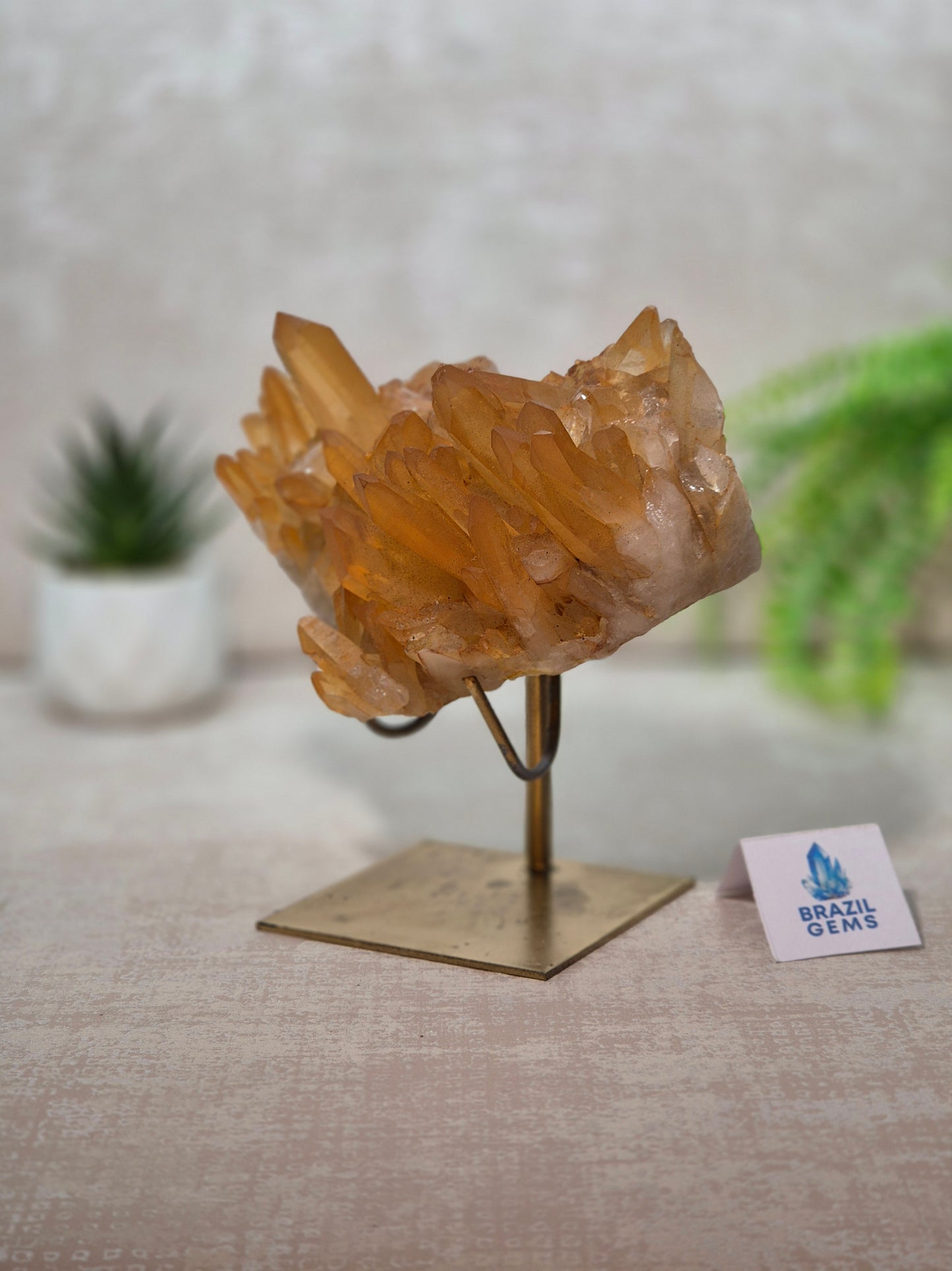 Tangerine Quartz Cluster on stand