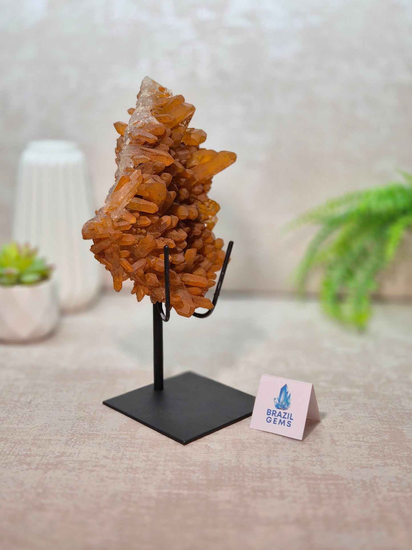 Tangerine Quartz Cluster on stand