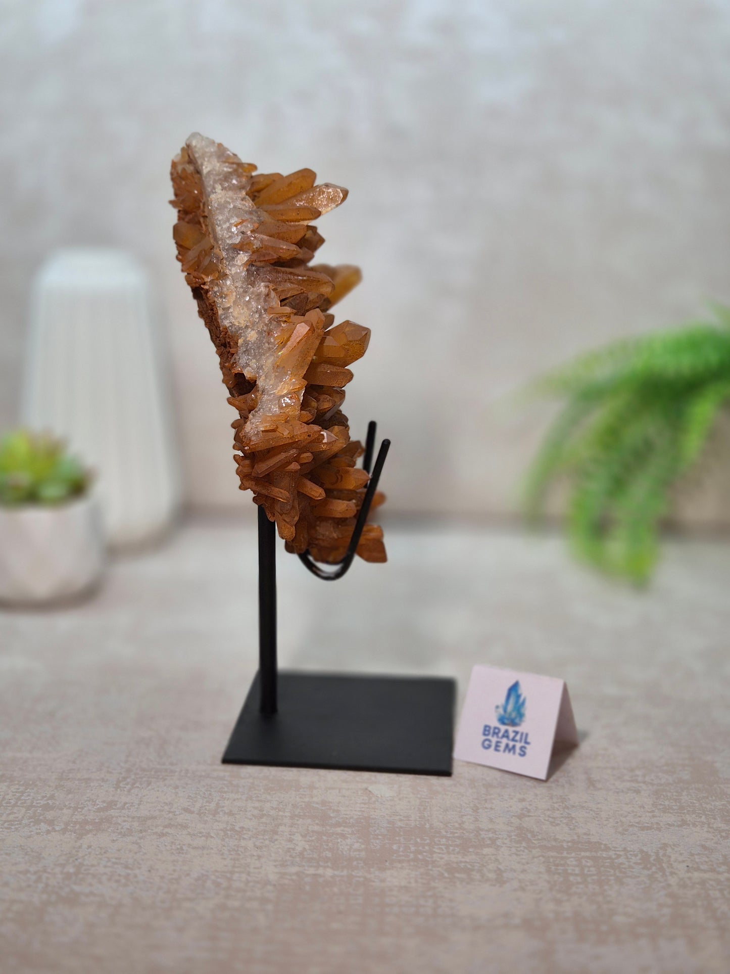 Tangerine Quartz Cluster on stand