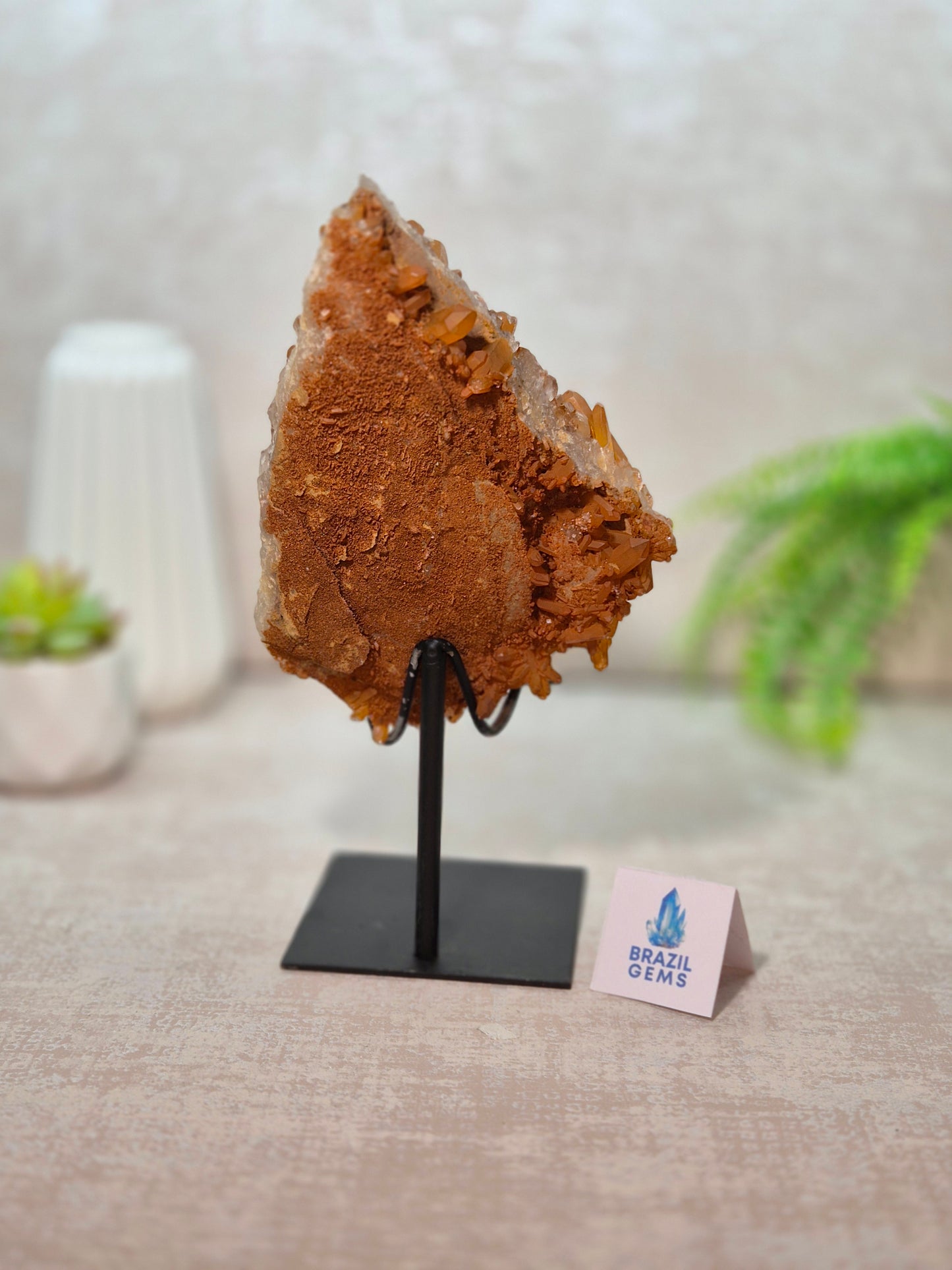 Tangerine Quartz Cluster on stand
