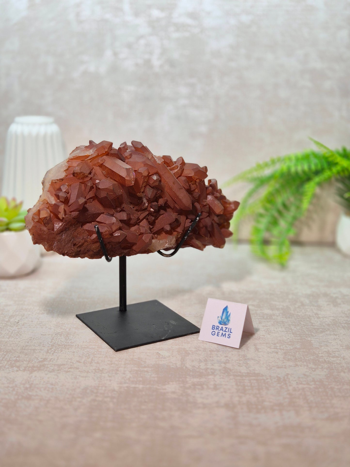 Tangerine Quartz Cluster on stand