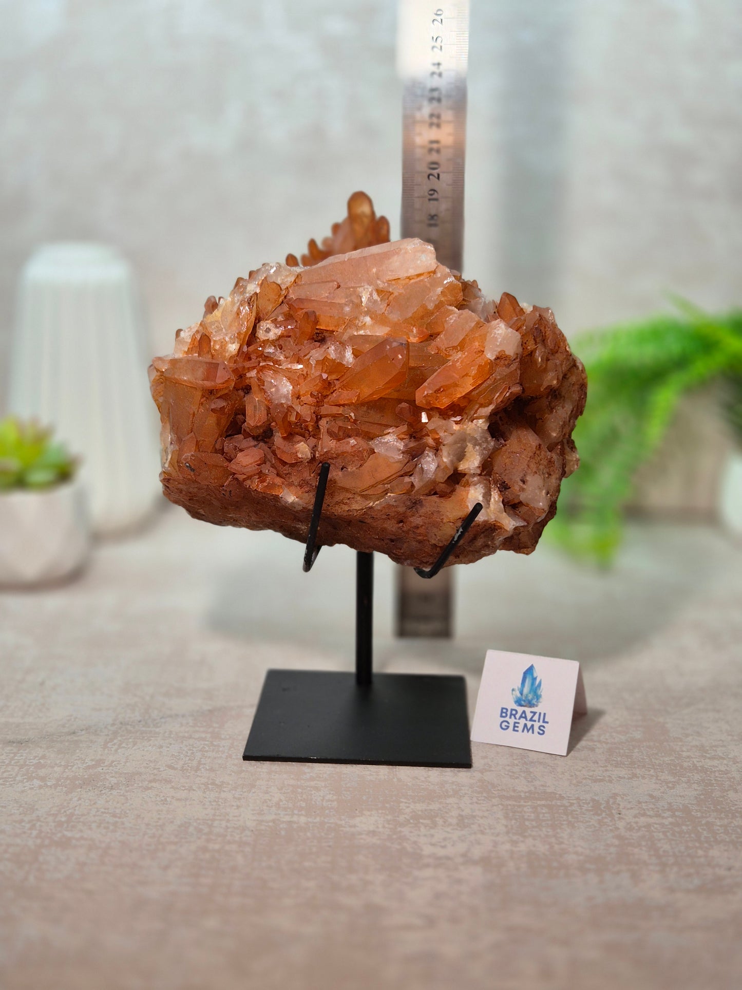 Tangerine Quartz Cluster on stand