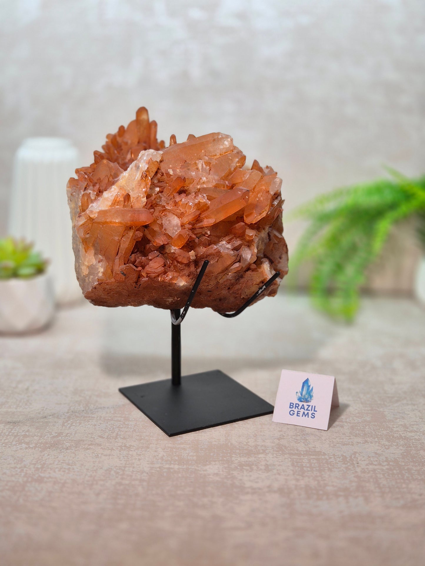 Tangerine Quartz Cluster on stand