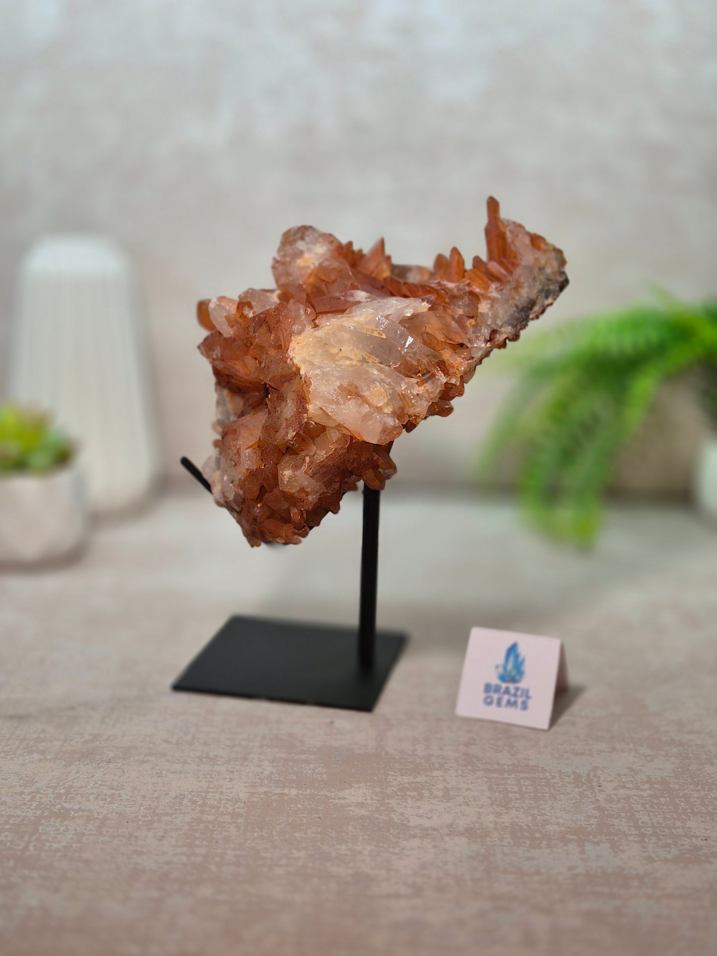 Tangerine Quartz Cluster on stand