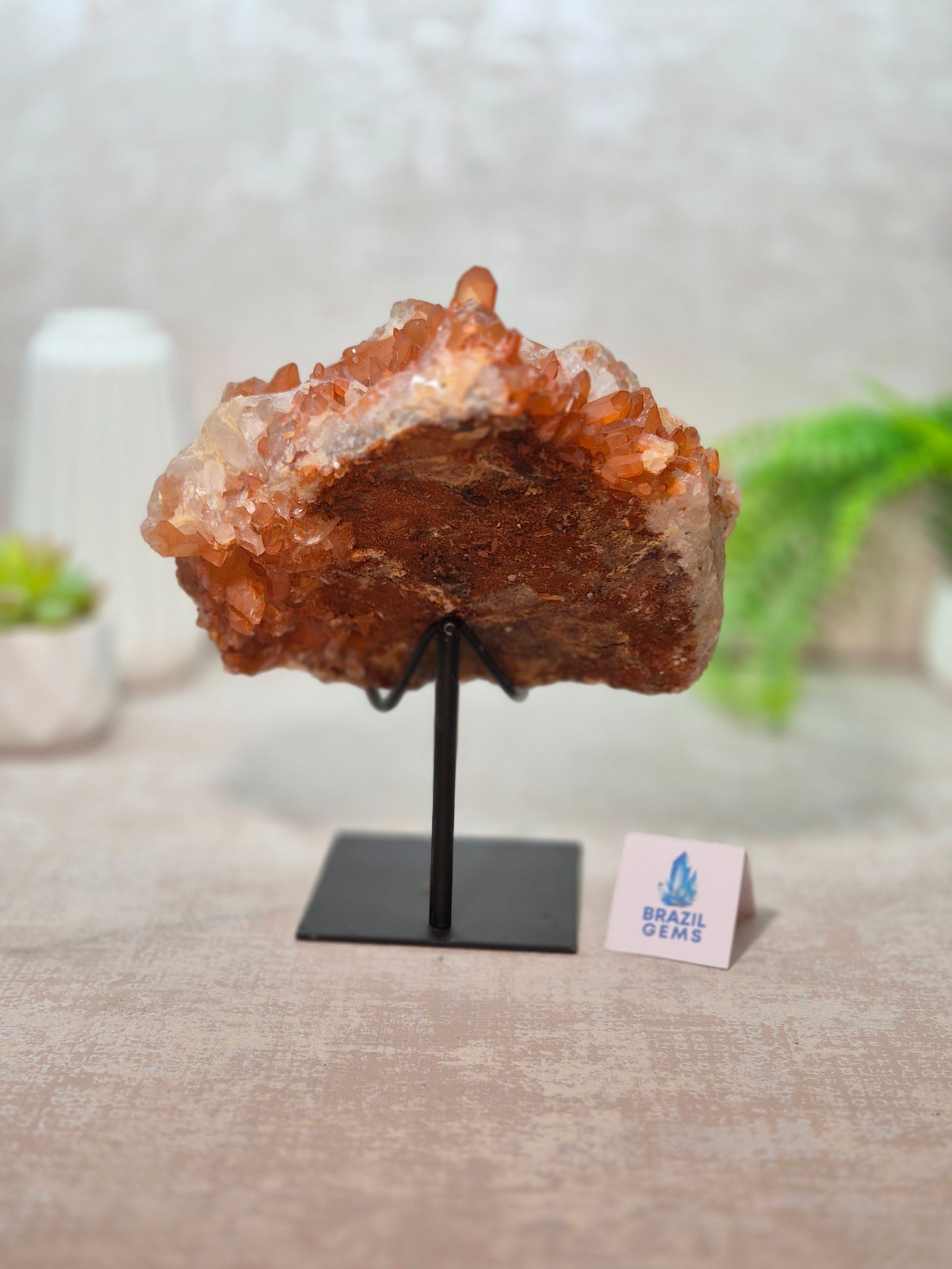 Tangerine Quartz Cluster on stand