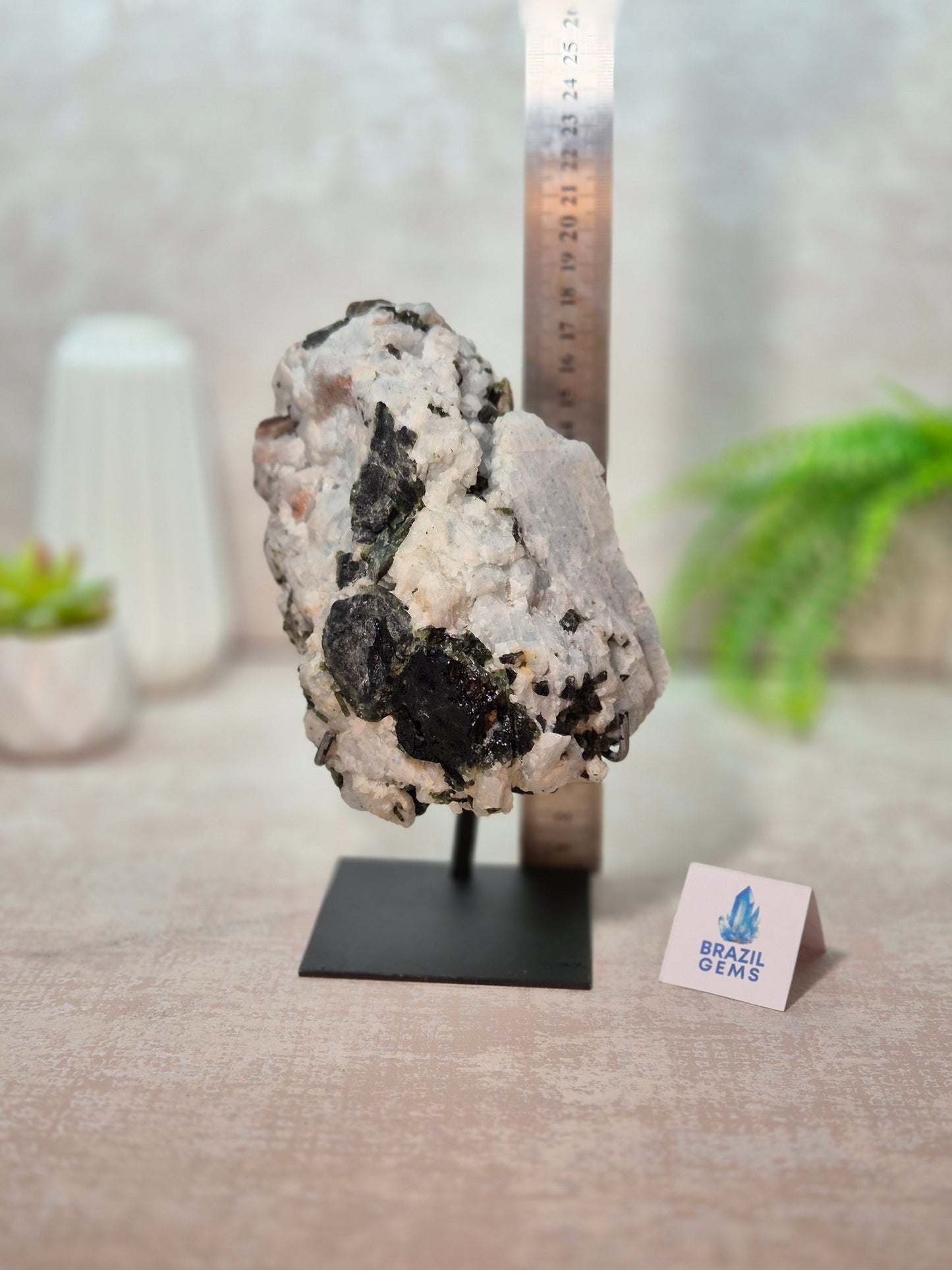 Green, Black Tourmaline, Mica and Clevelandite in the Albite Matrix on stand
