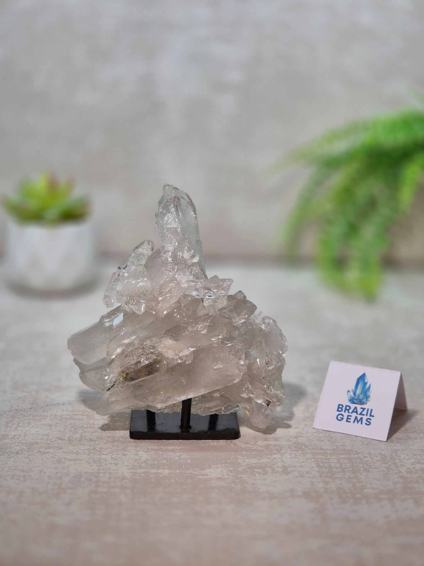 Clear Quartz Cluster on stand