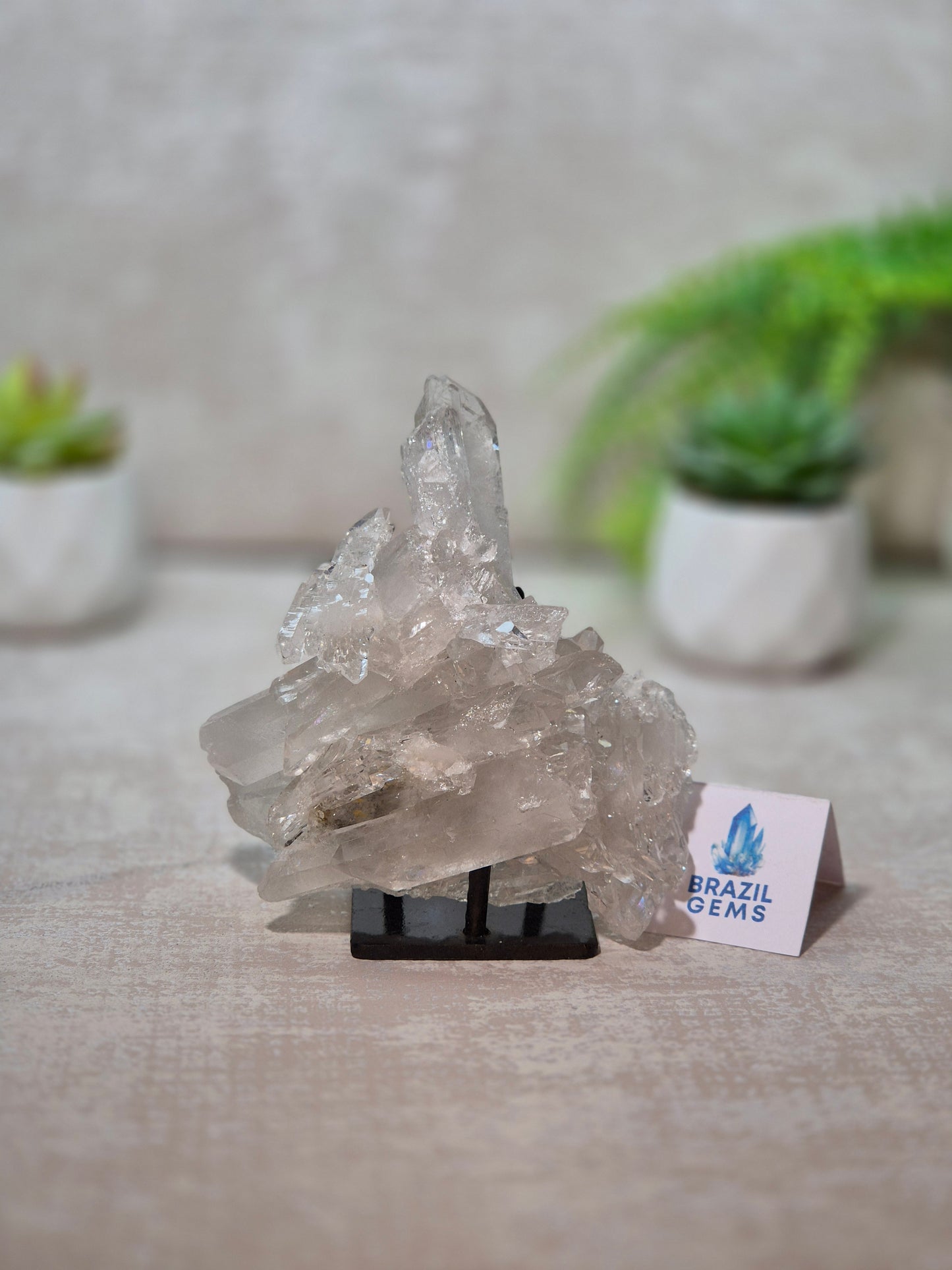 Clear Quartz Cluster on stand