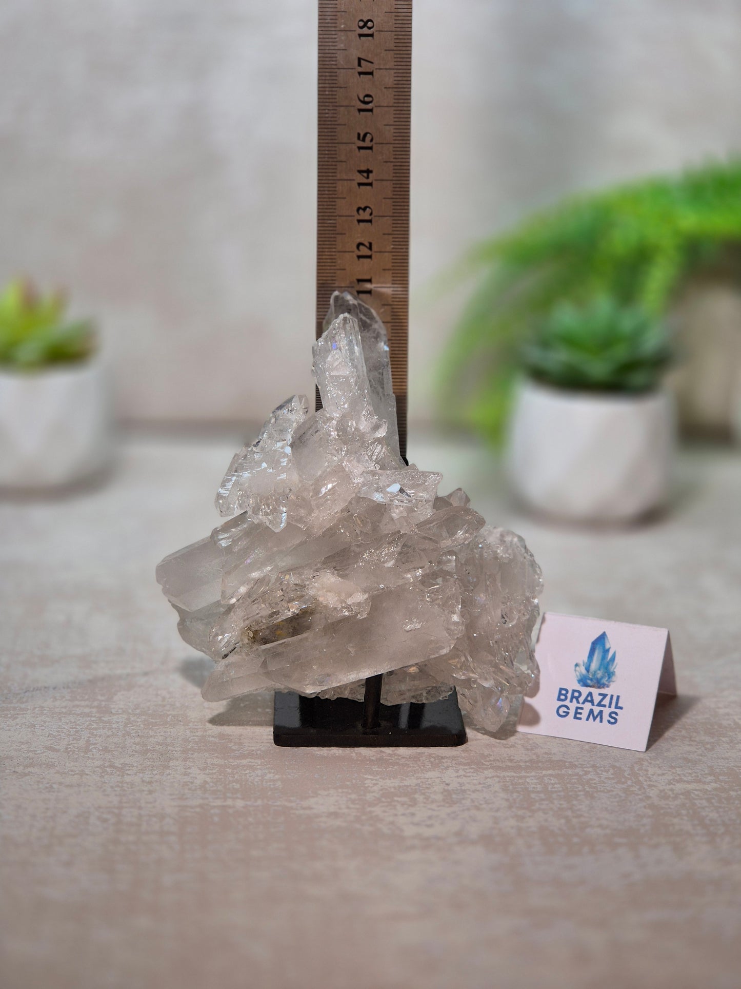 Clear Quartz Cluster on stand