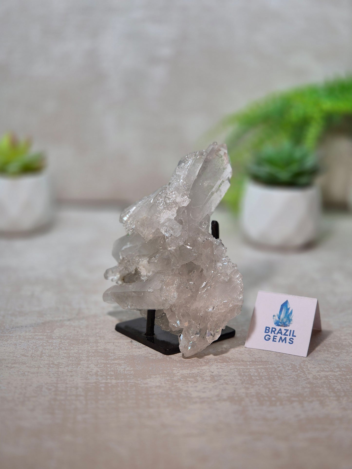 Clear Quartz Cluster on stand