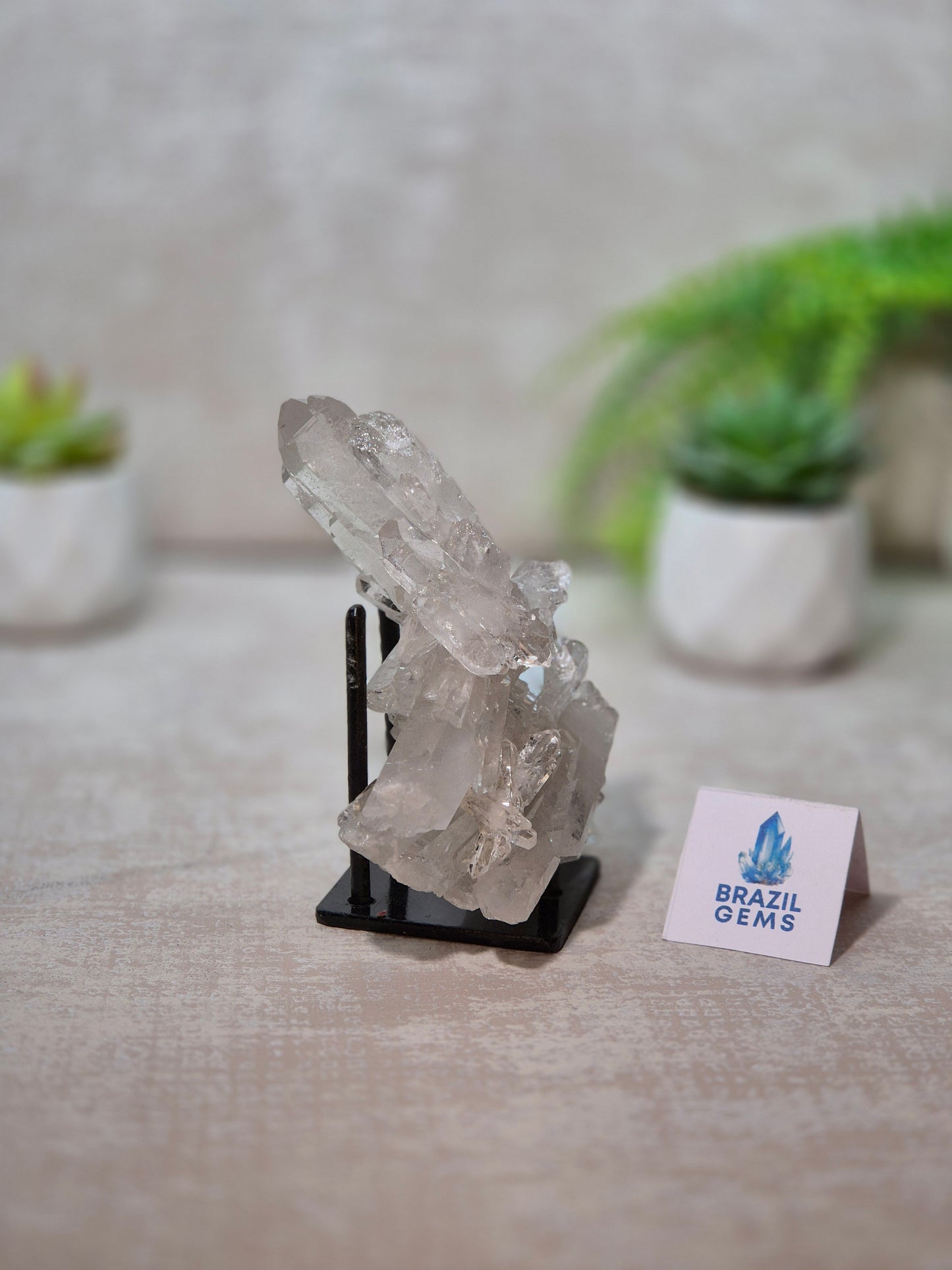 Clear Quartz Cluster on stand