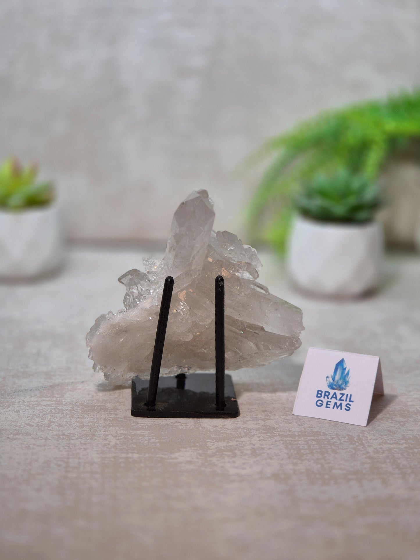 Clear Quartz Cluster on stand