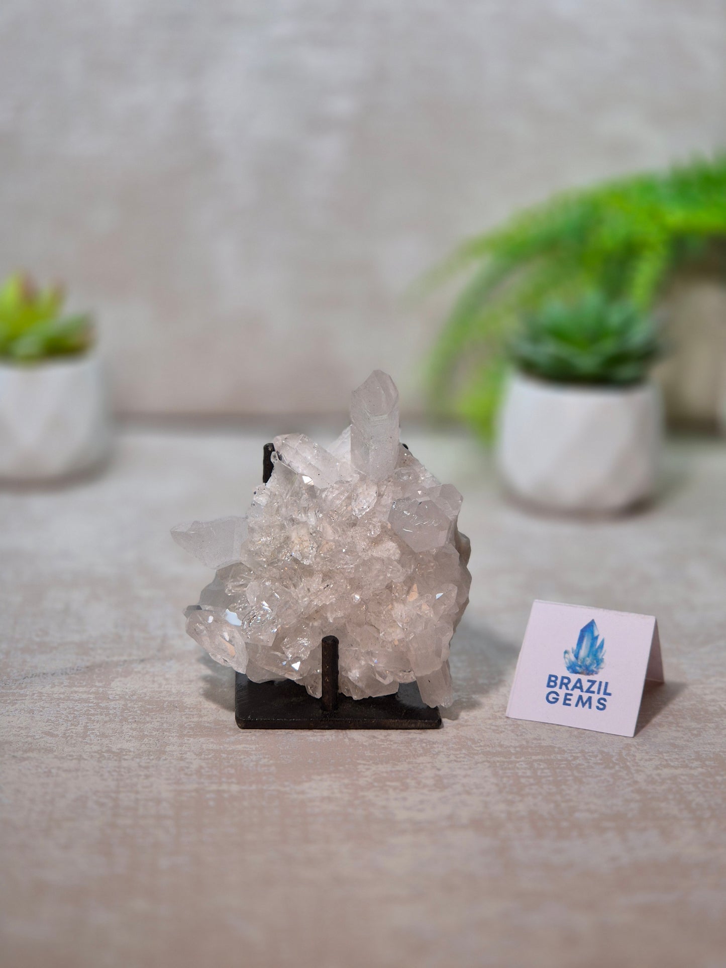 Clear Quartz Cluster on stand