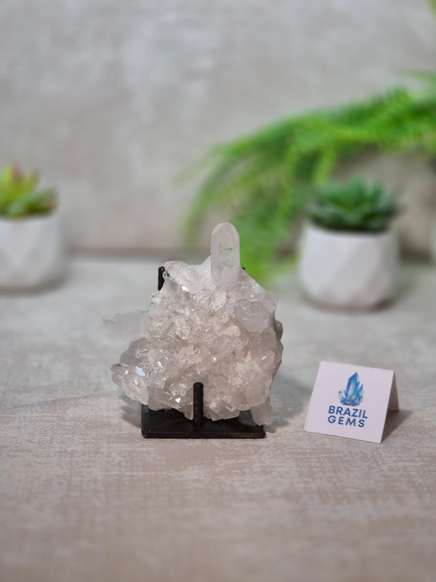 Clear Quartz Cluster on stand