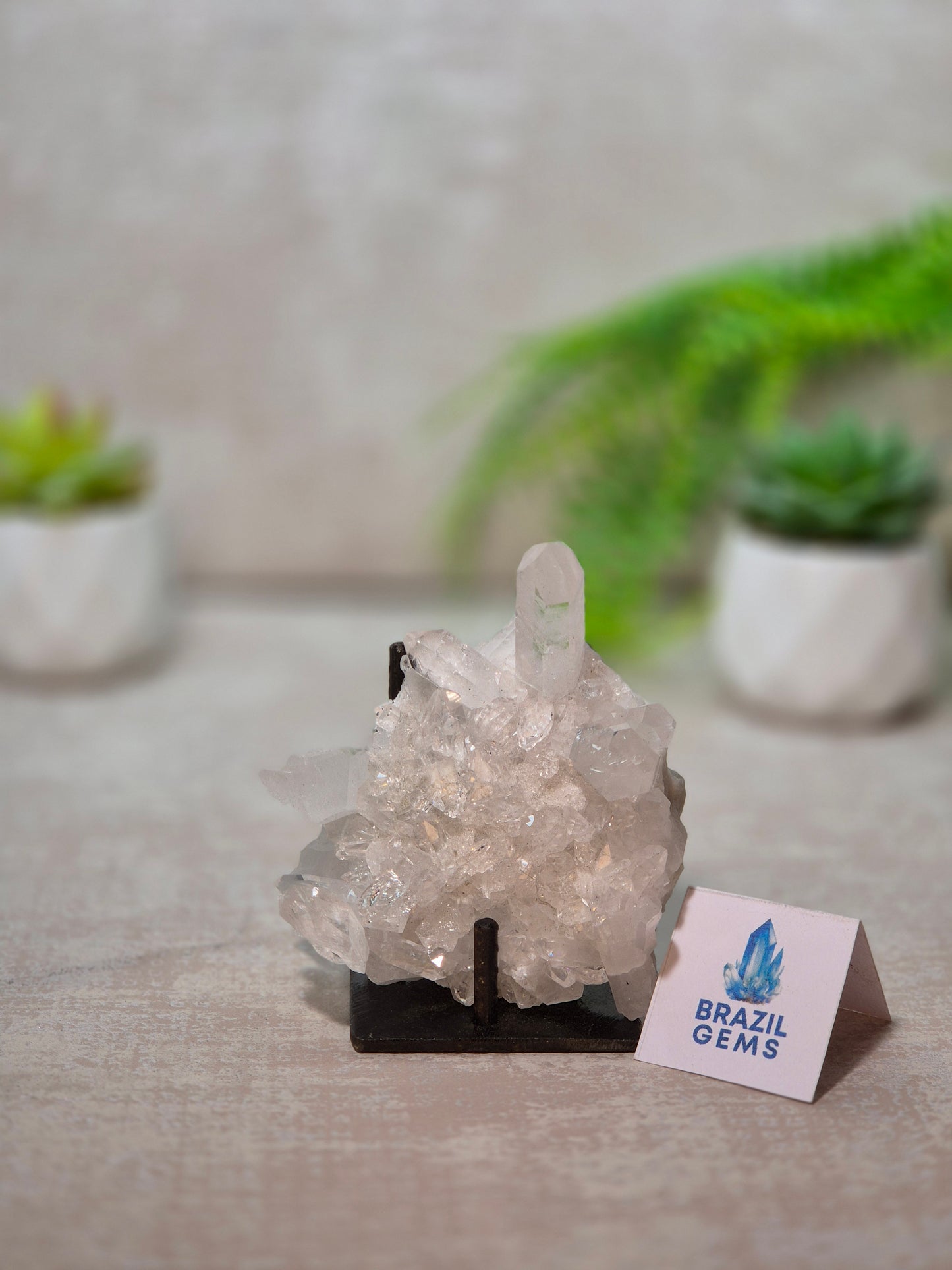 Clear Quartz Cluster on stand