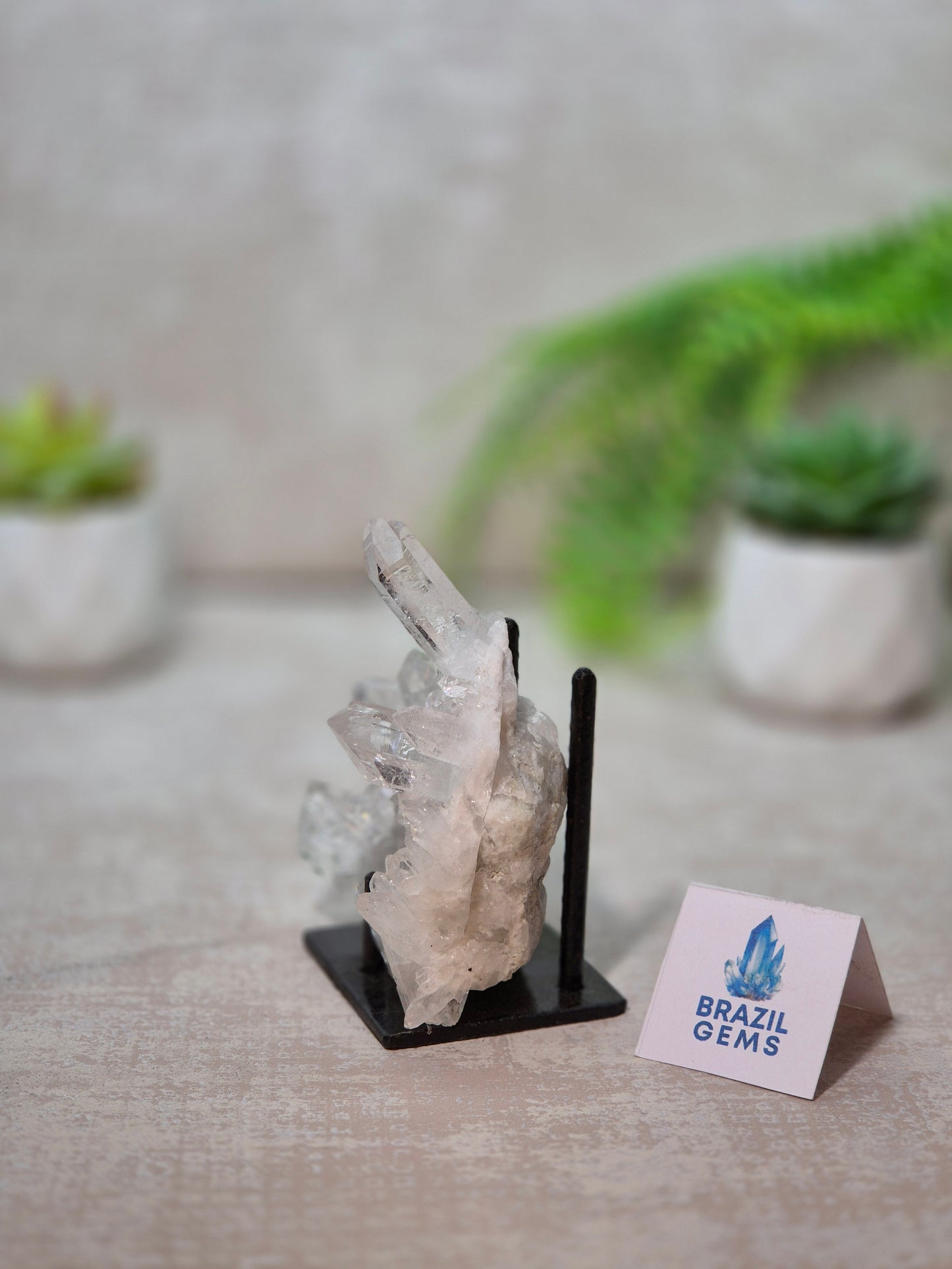 Clear Quartz Cluster on stand