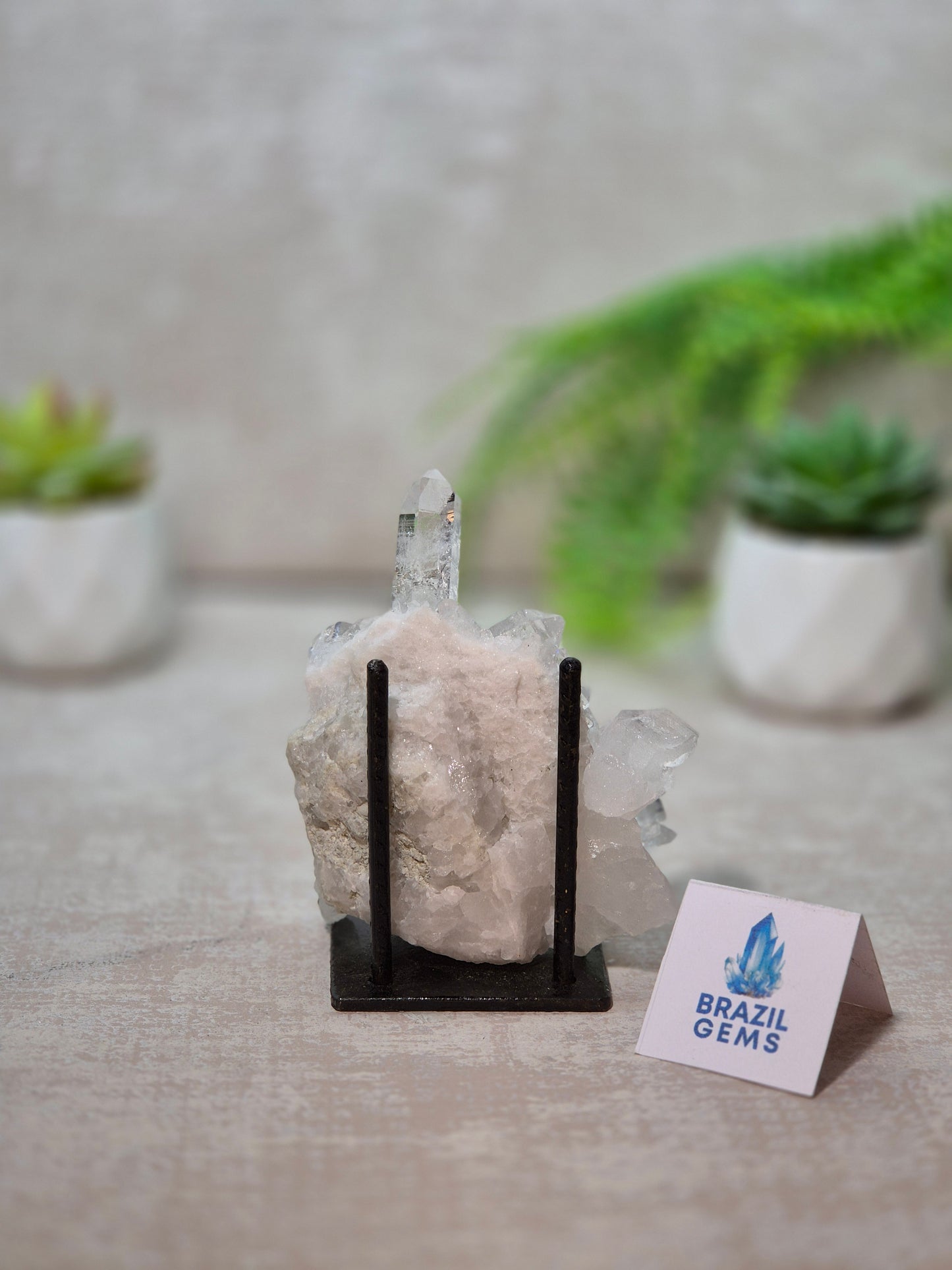 Clear Quartz Cluster on stand