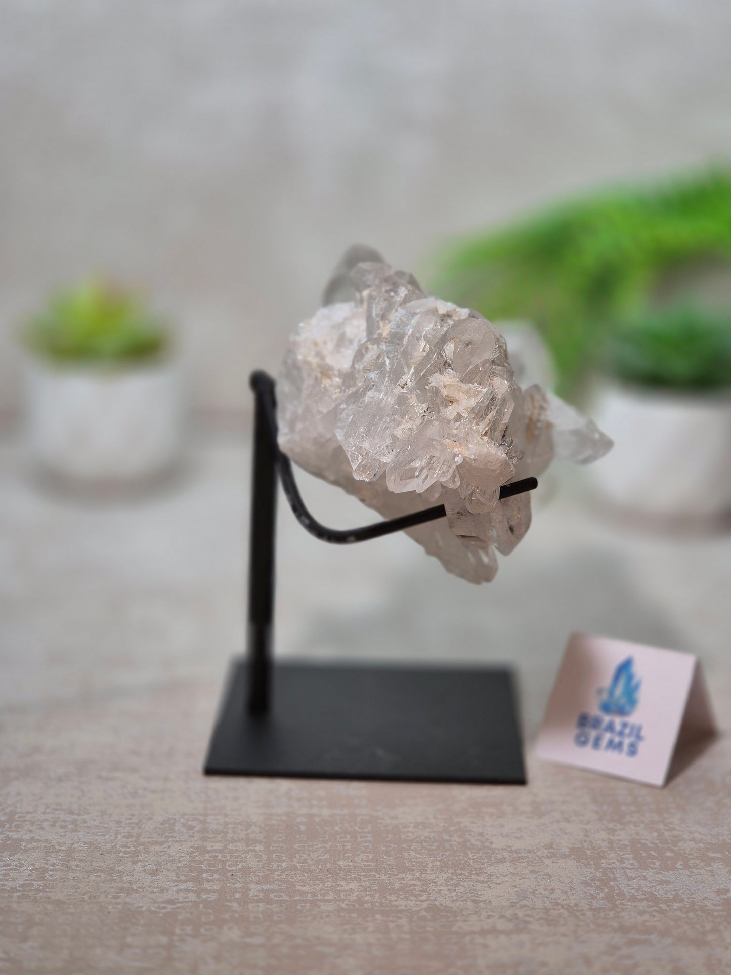 Clear Quartz Cluster on stand