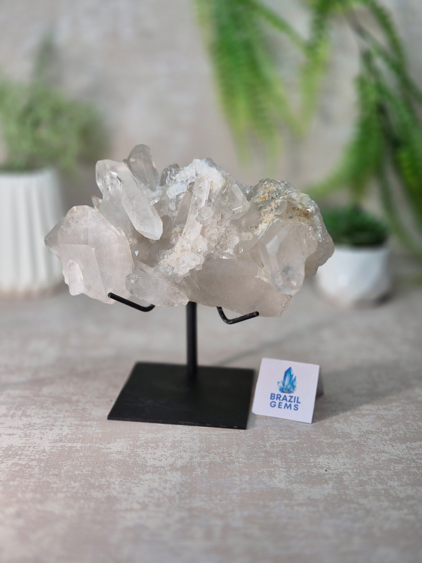 Clear Quartz Cluster on stand