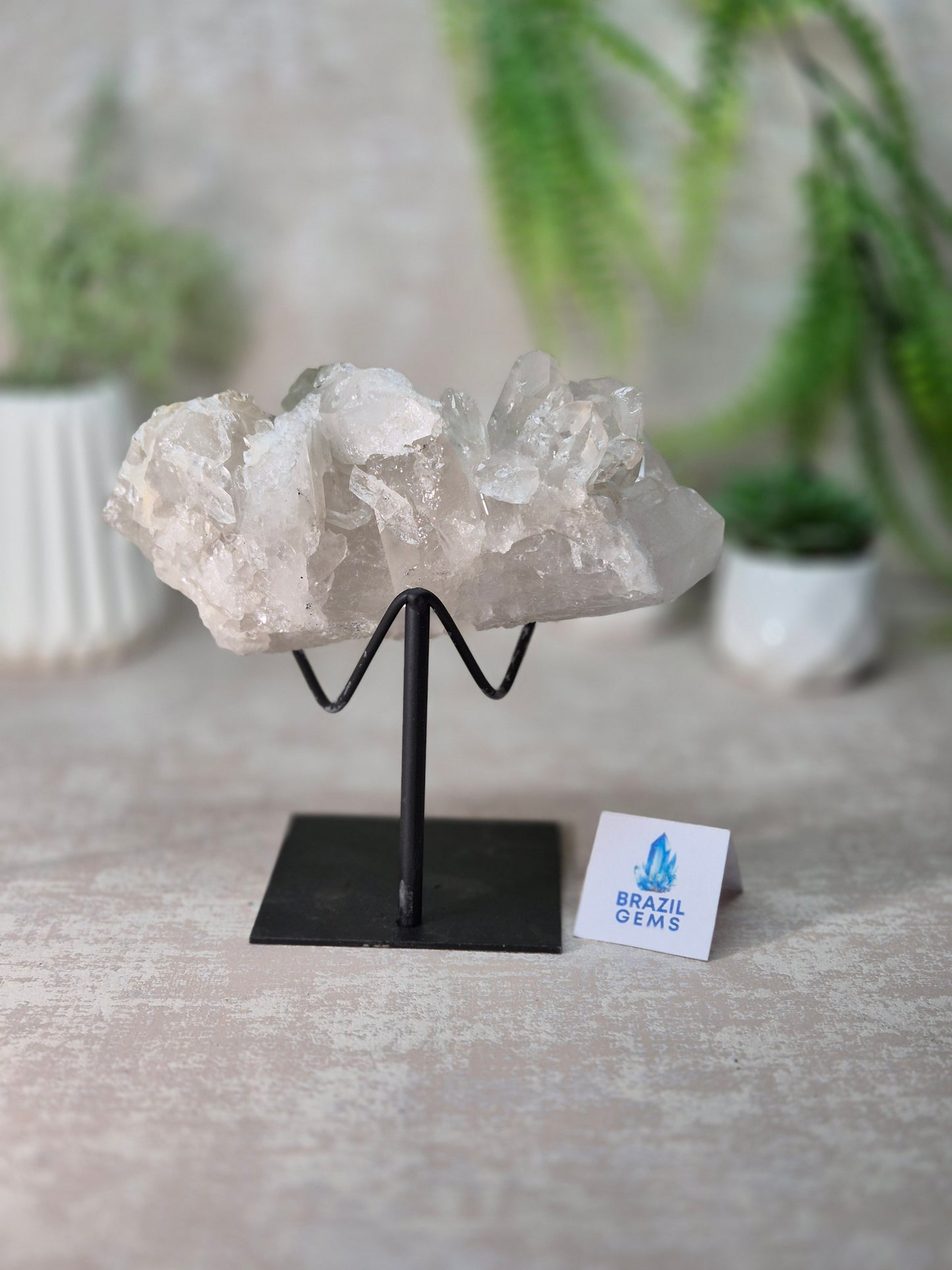 Clear Quartz Cluster on stand