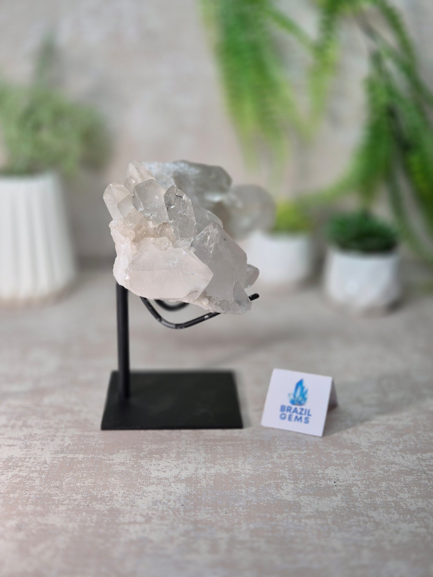 Clear Quartz Cluster on stand