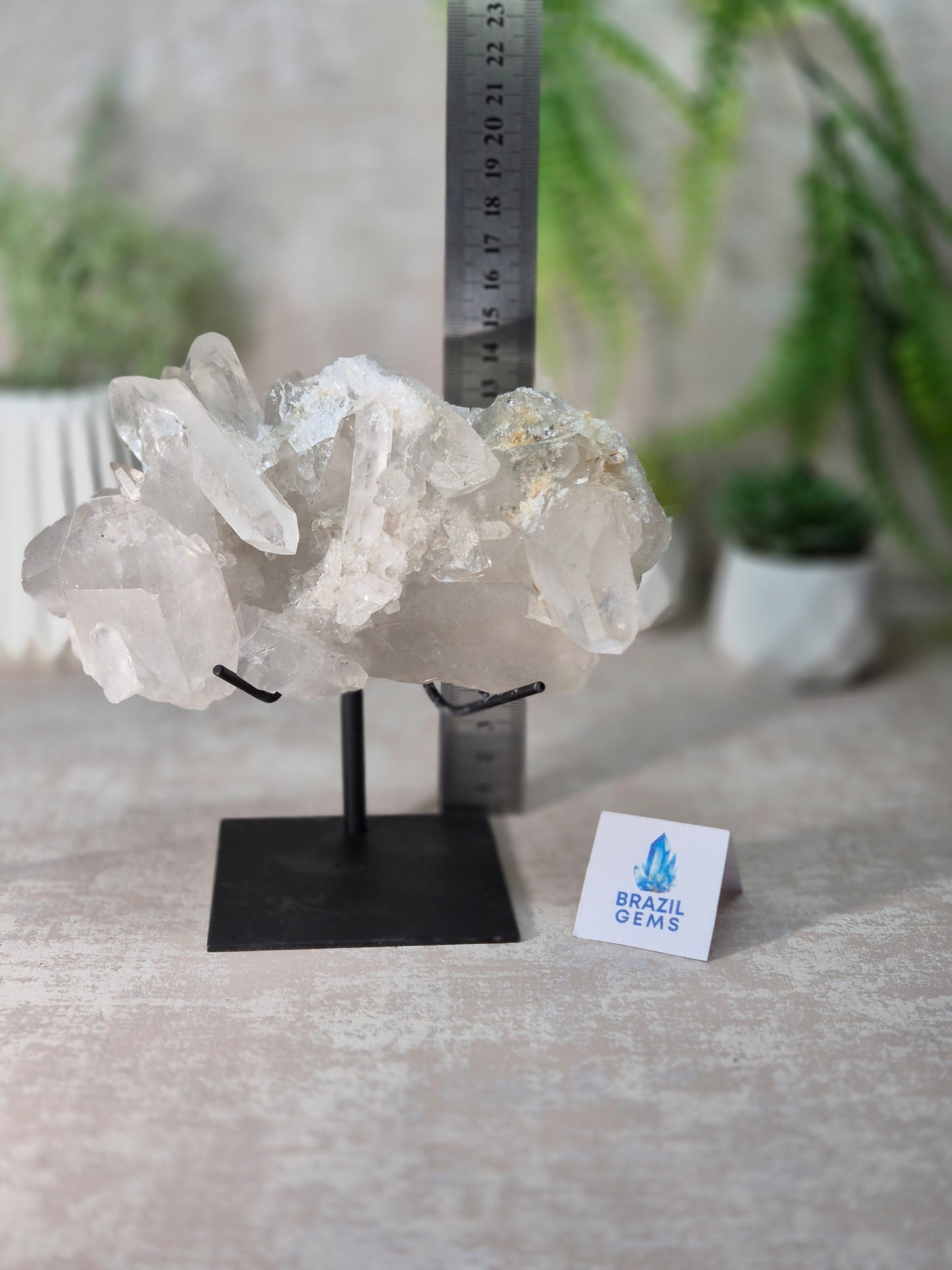 Clear Quartz Cluster on stand