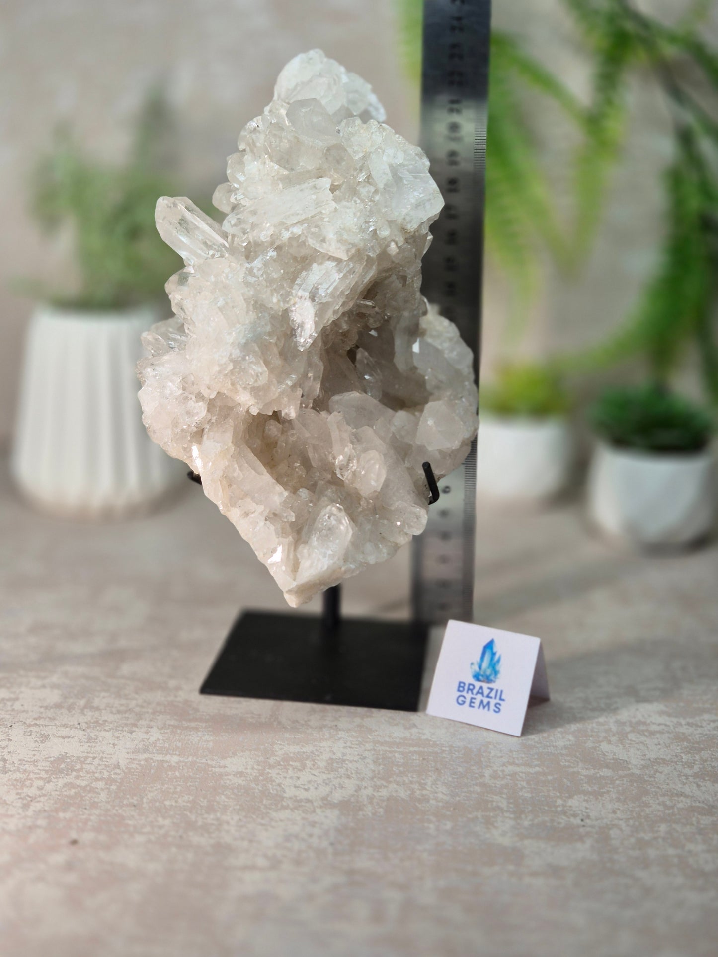 Clear Quartz Cluster on stand