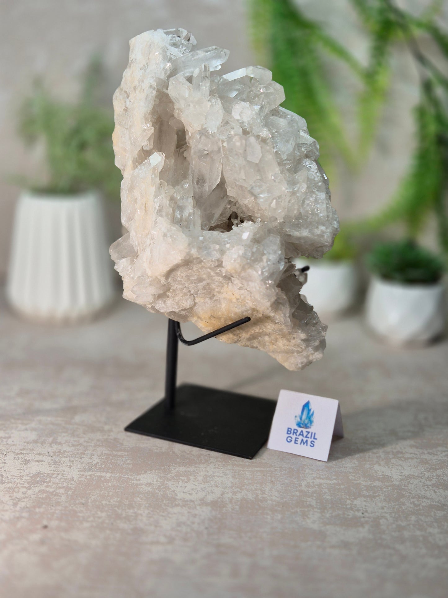Clear Quartz Cluster on stand