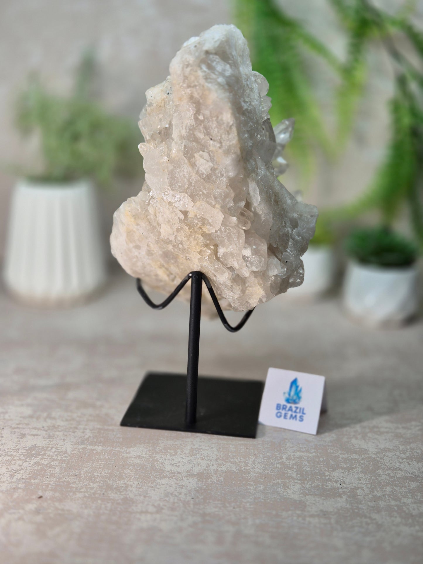 Clear Quartz Cluster on stand