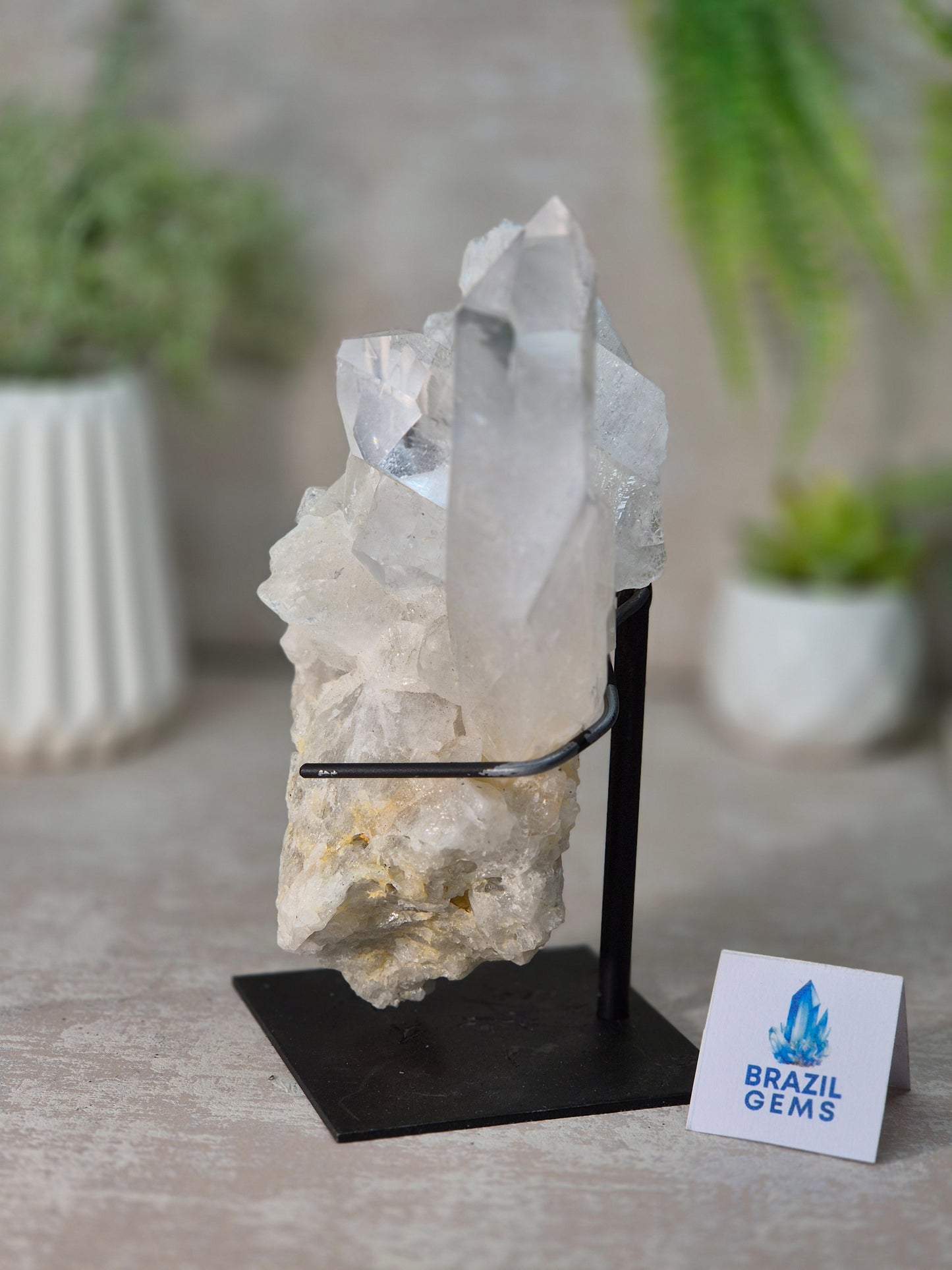 Clear Quartz Cluster on stand