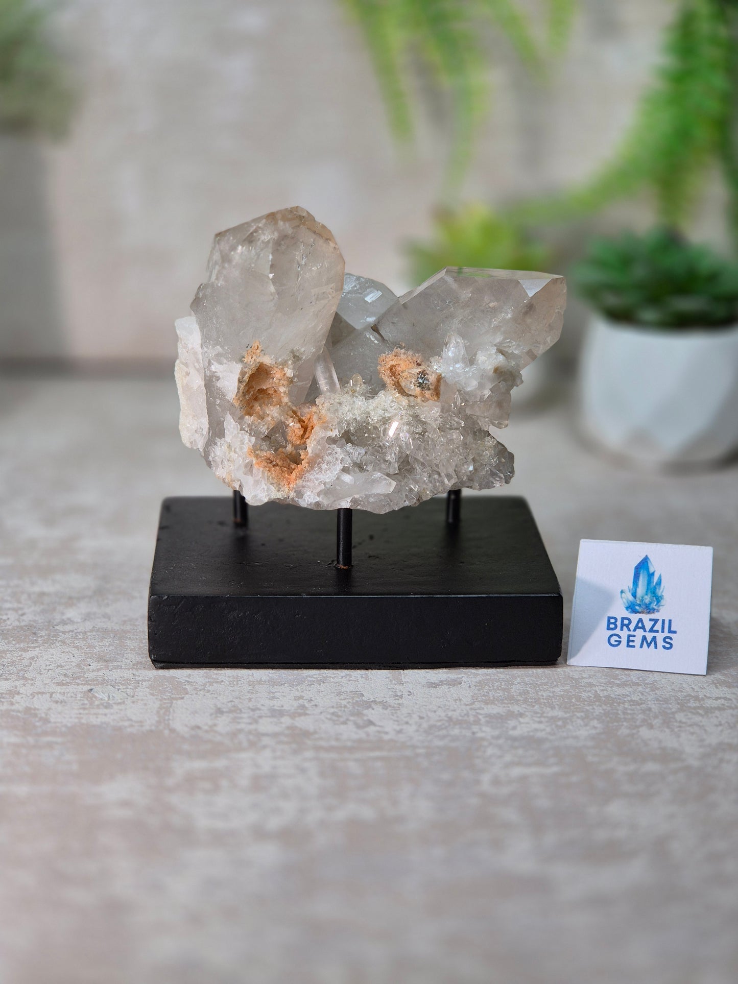 Clear Quartz Cluster on stand