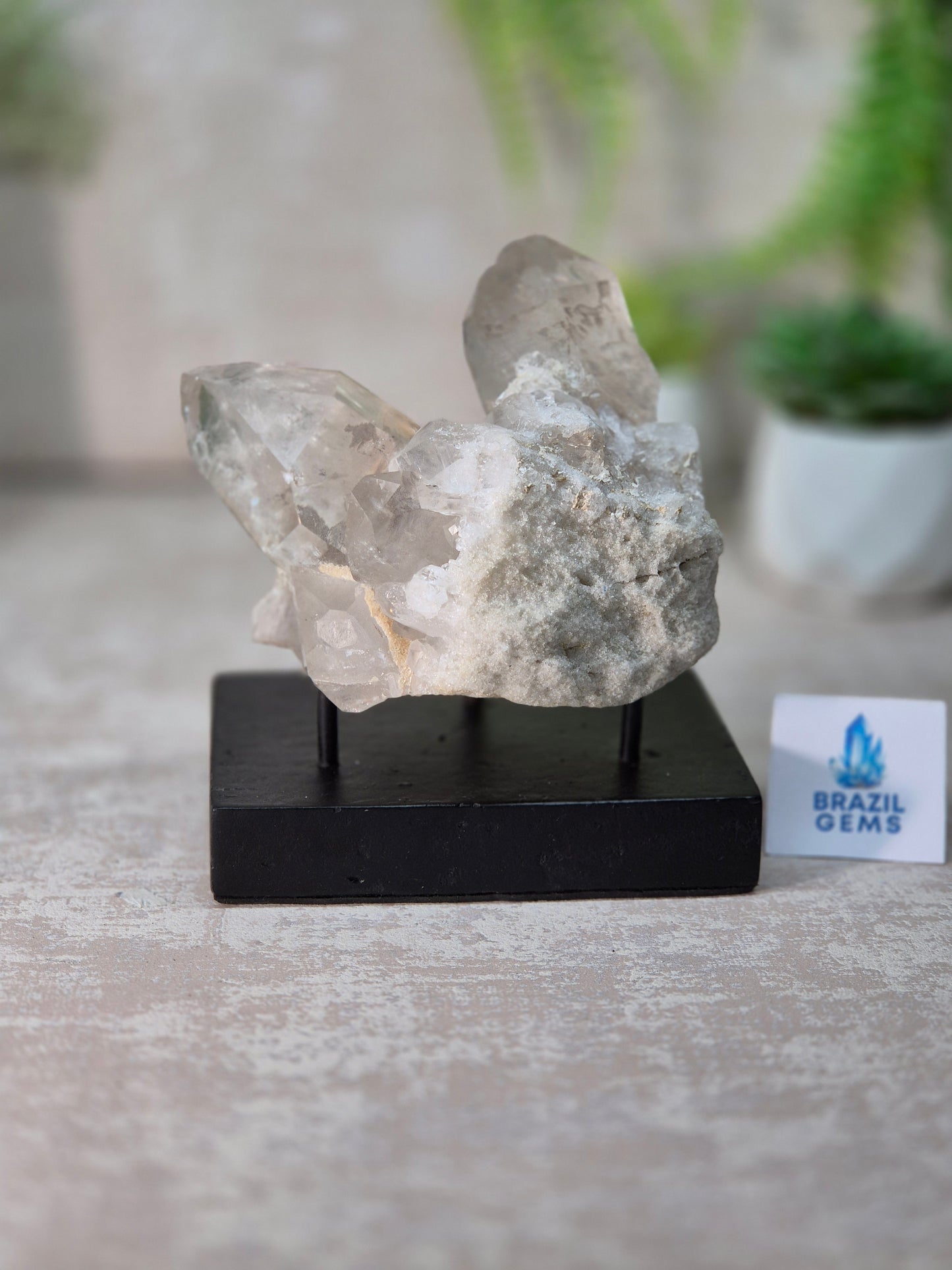 Clear Quartz Cluster on stand