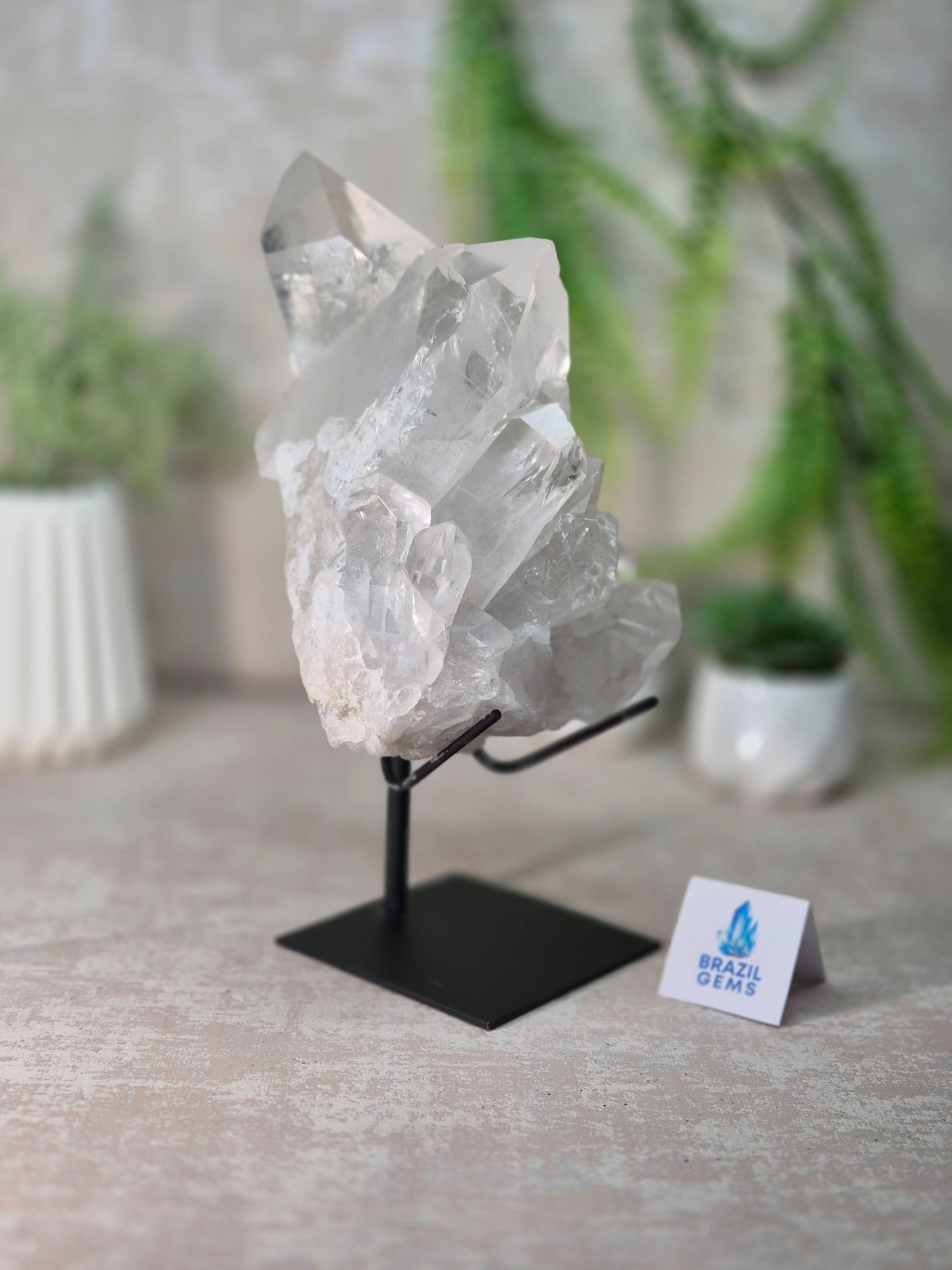 Lemurian Quartz Cluster on stand