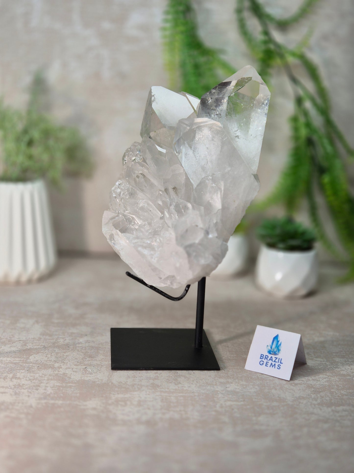 Lemurian Quartz Cluster on stand