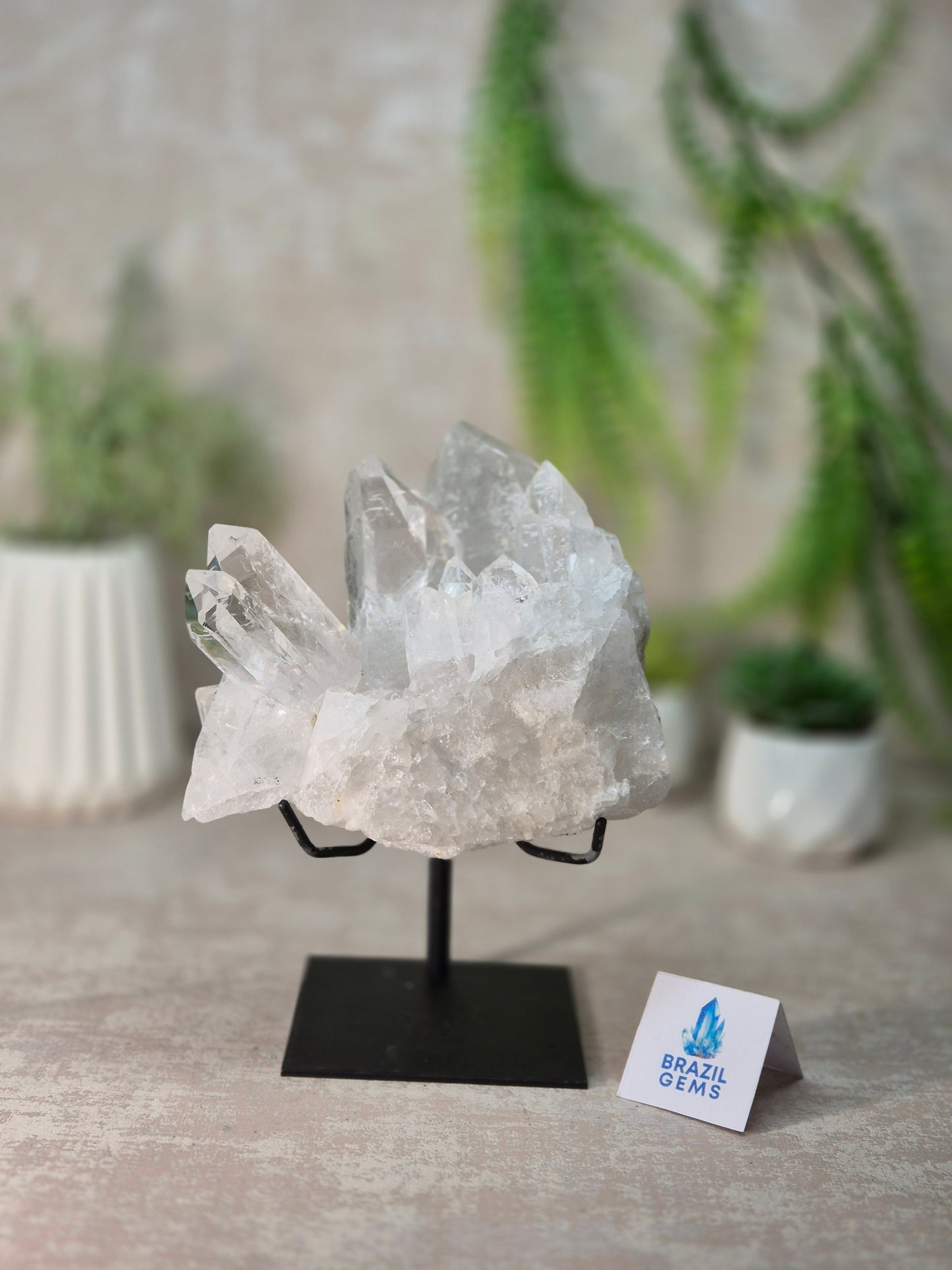 Lemurian Quartz Cluster on stand